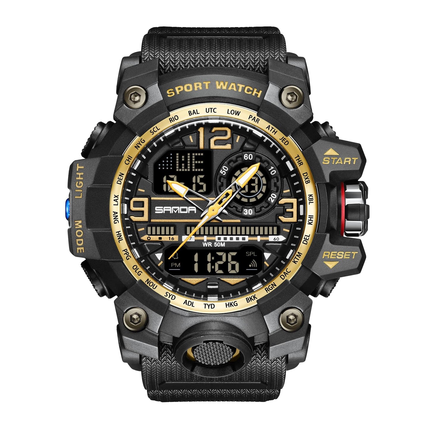 KXAITO Men's Watches Sports Outdoor Waterproof Military Watch Date Multi Function Tactics LED Face Alarm Stopwatch for Men 3133
