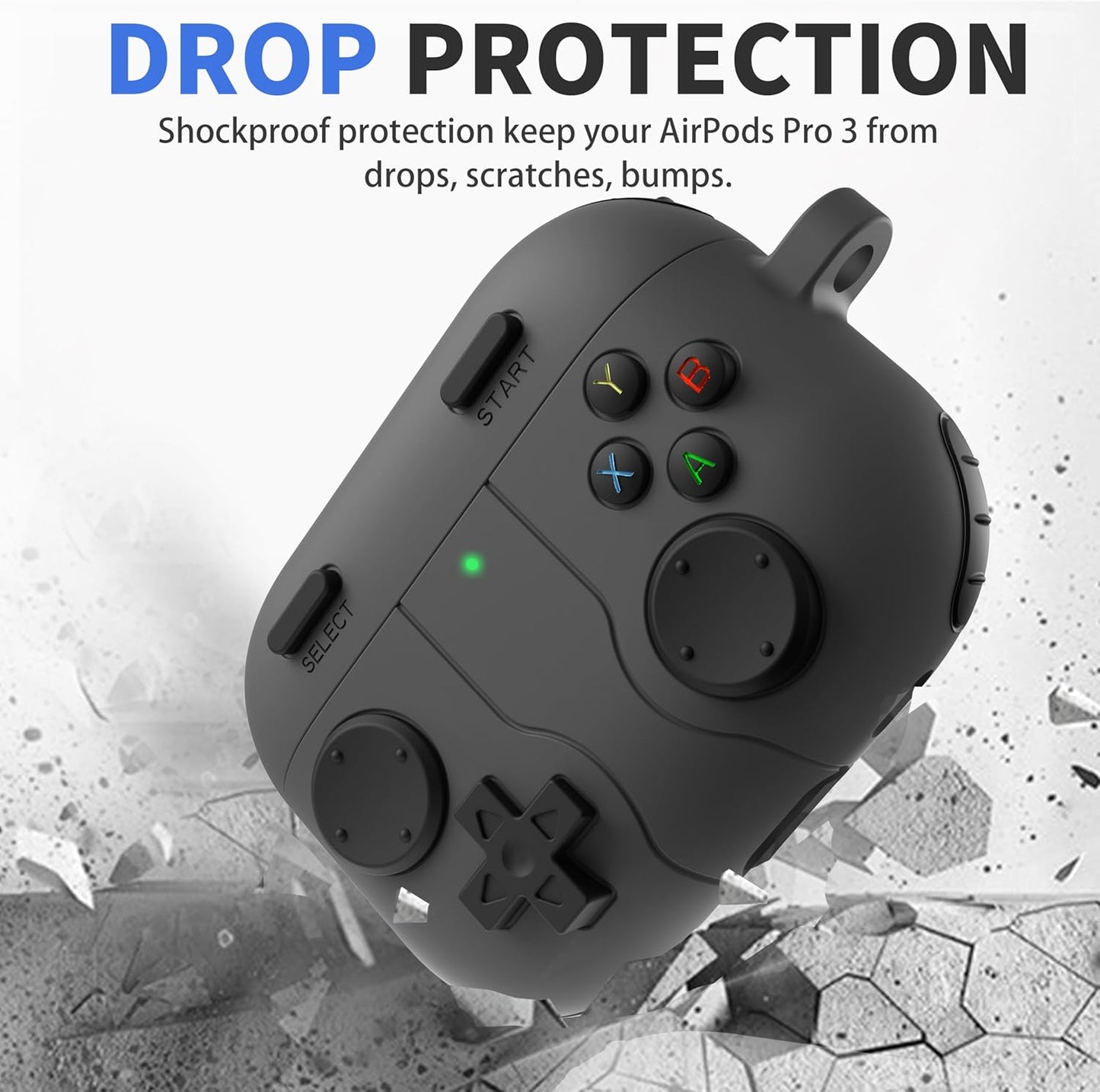 for AirPods Pro 3 Case(2025) DamonLight Game Case Shock-Proof Protective Silicone with Cleaning Pen and Keychain Accessories for Apple Airpods Pro 3rd Generation (Black)