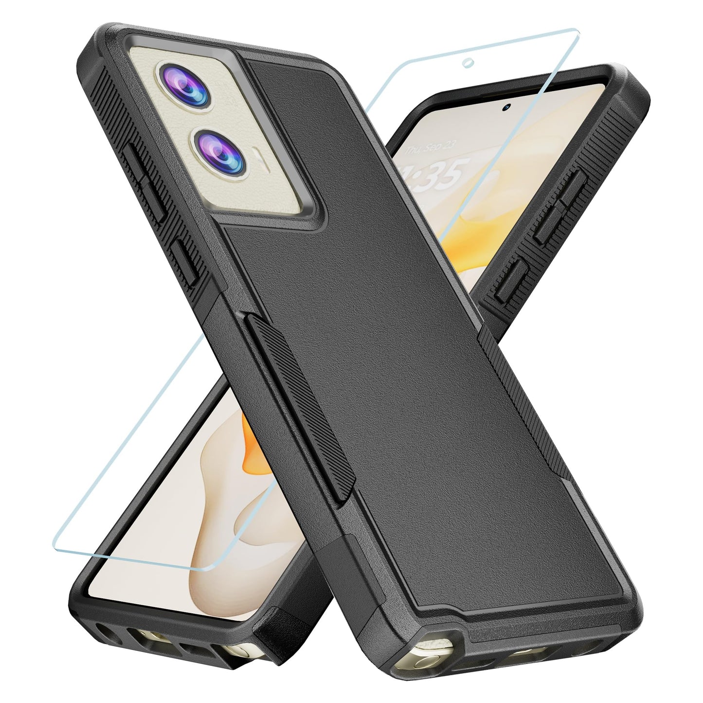Case for Motorola Moto G Stylus 5G 2024 Case with Tempered Glass Screen Protector, Hard PC Back Cover Soft TPU Edge Bumper Design Phone Case for Women Men Girl Boy (Clear)