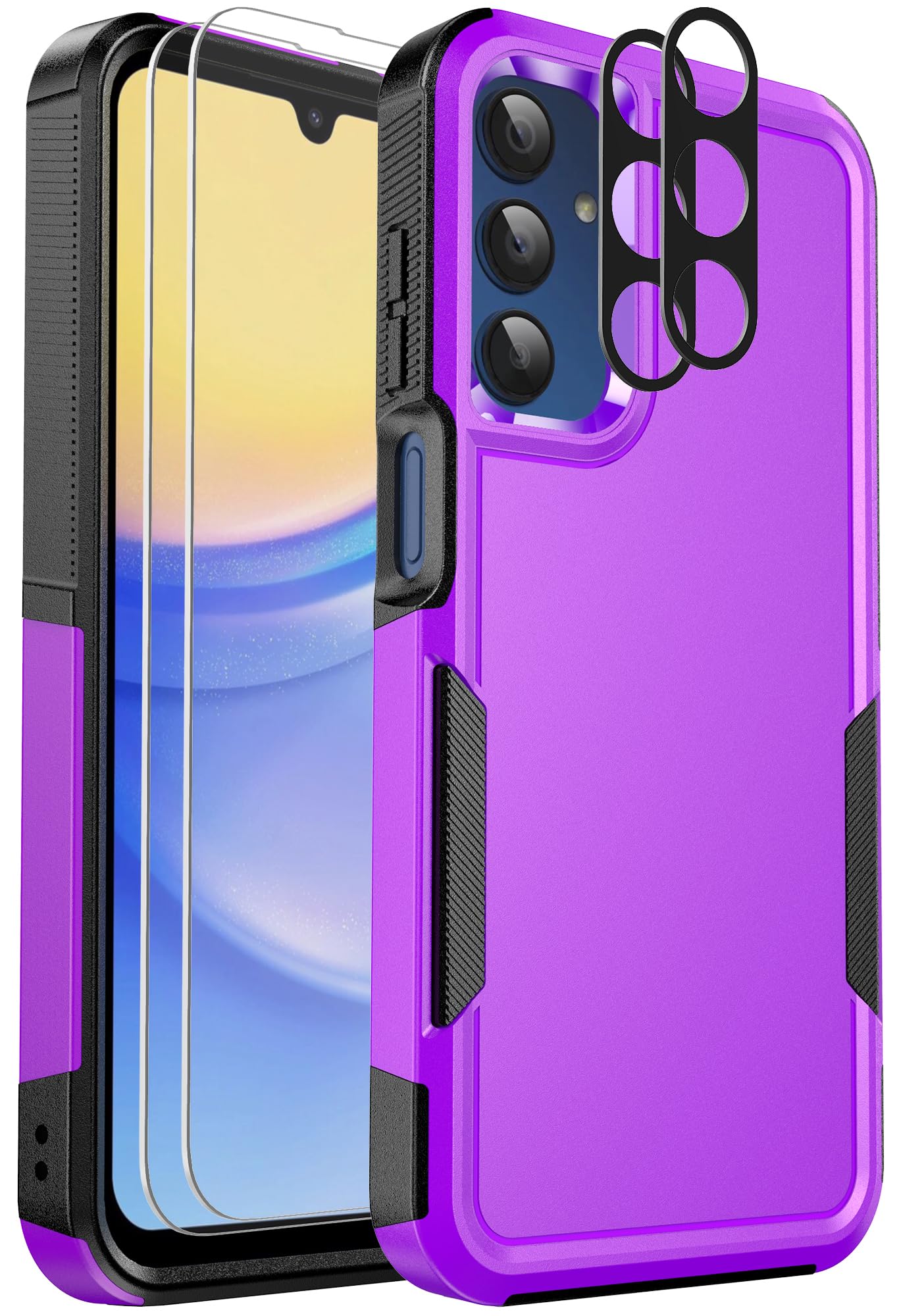 Ezanmull Phone Case for Samsung Galaxy A15 5G Black | 15 FT Military Grade Drop Protection, Glass Screen Protector, Camera Lens Protector, Non-Slip, Shockproof Case