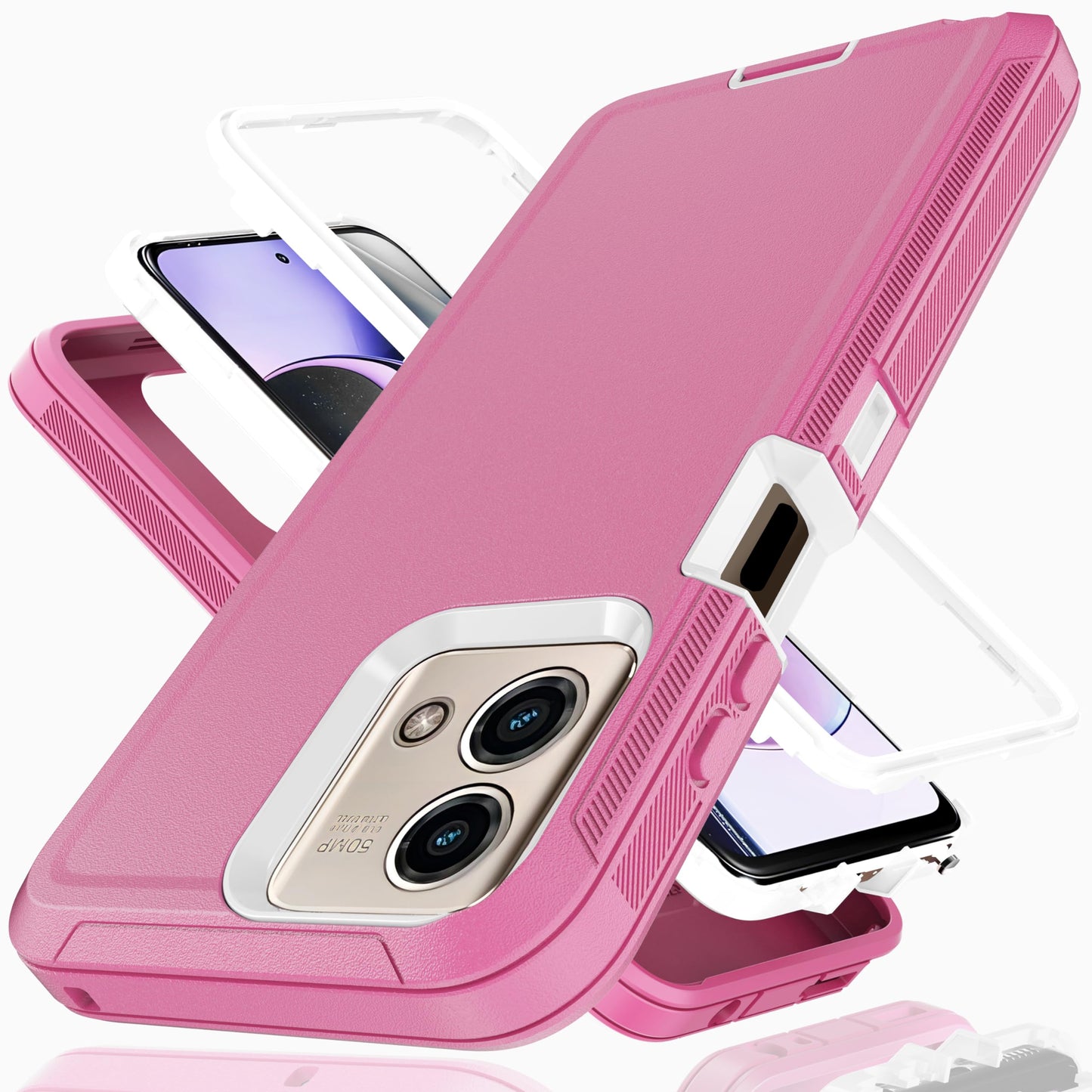 YmhxcY Moto G Stylus 5G (2023) Case - 3-in-1 Heavy Duty Rubber Protection Cover,Military Grade Shockproof Secure Layered Moto G Stylus 5G (2023) Phone Case-Grey/Pink