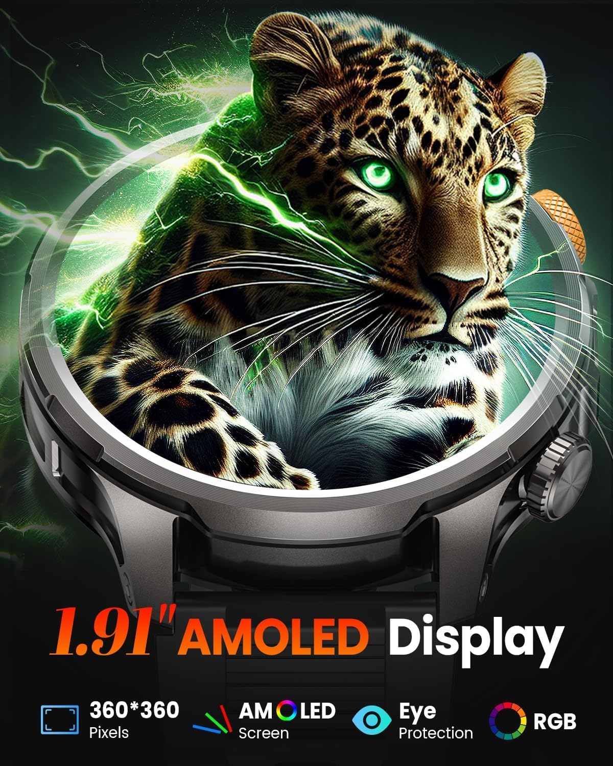 Military Smart Watches for Men, Smart Watch with 100 Days Battery/Flashlight/Heart Rate/Sleep/SpO2 Monitor/Calling/110+ Sports Mode, 5 ATM Rugged Men's Fitness Tracker Watch for Android iPhone(Black)