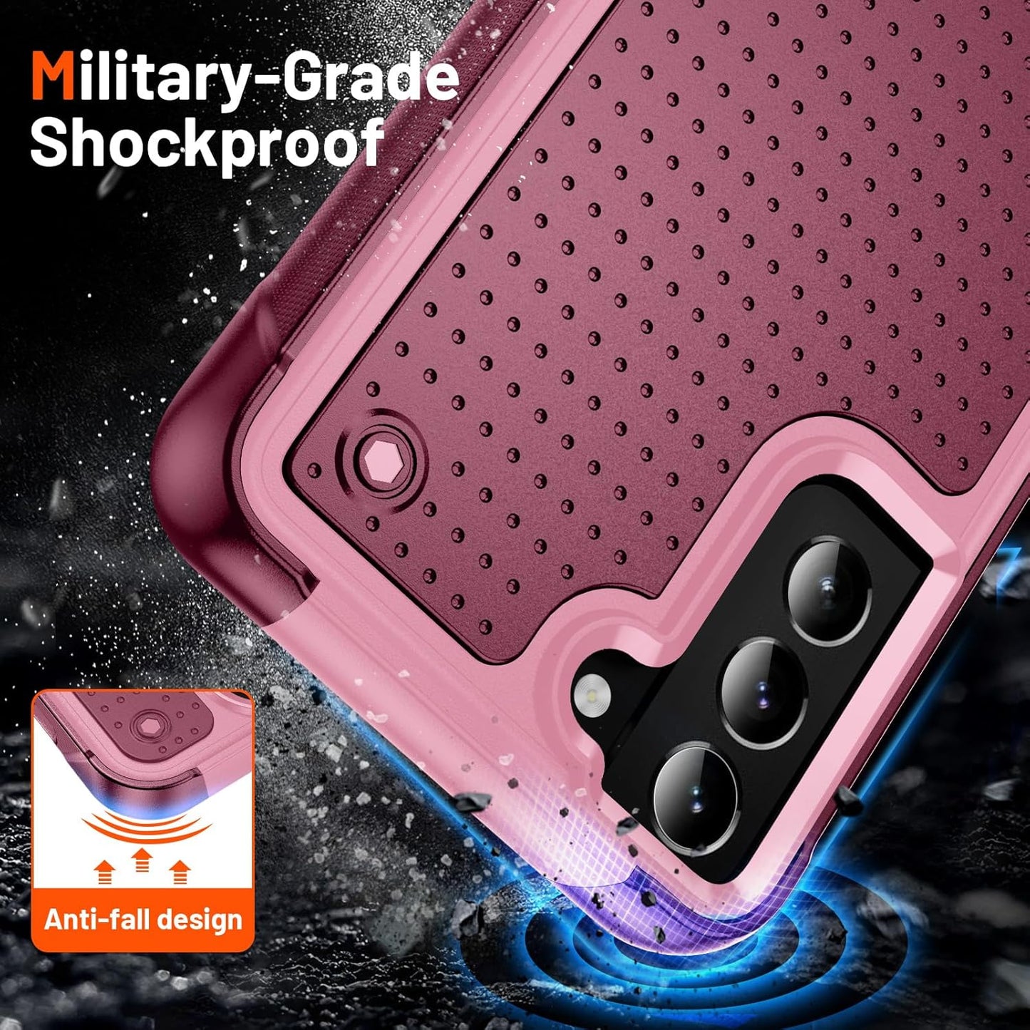Designed for Samsung Galaxy S21 Plus Case S21+ Case Gift Militay Grade Drop Protective Rugged Heavy Duty Cover Shockproof Case for Galaxy S21 Plus Phone Case for women men boy girl (Pink+Rose Red)