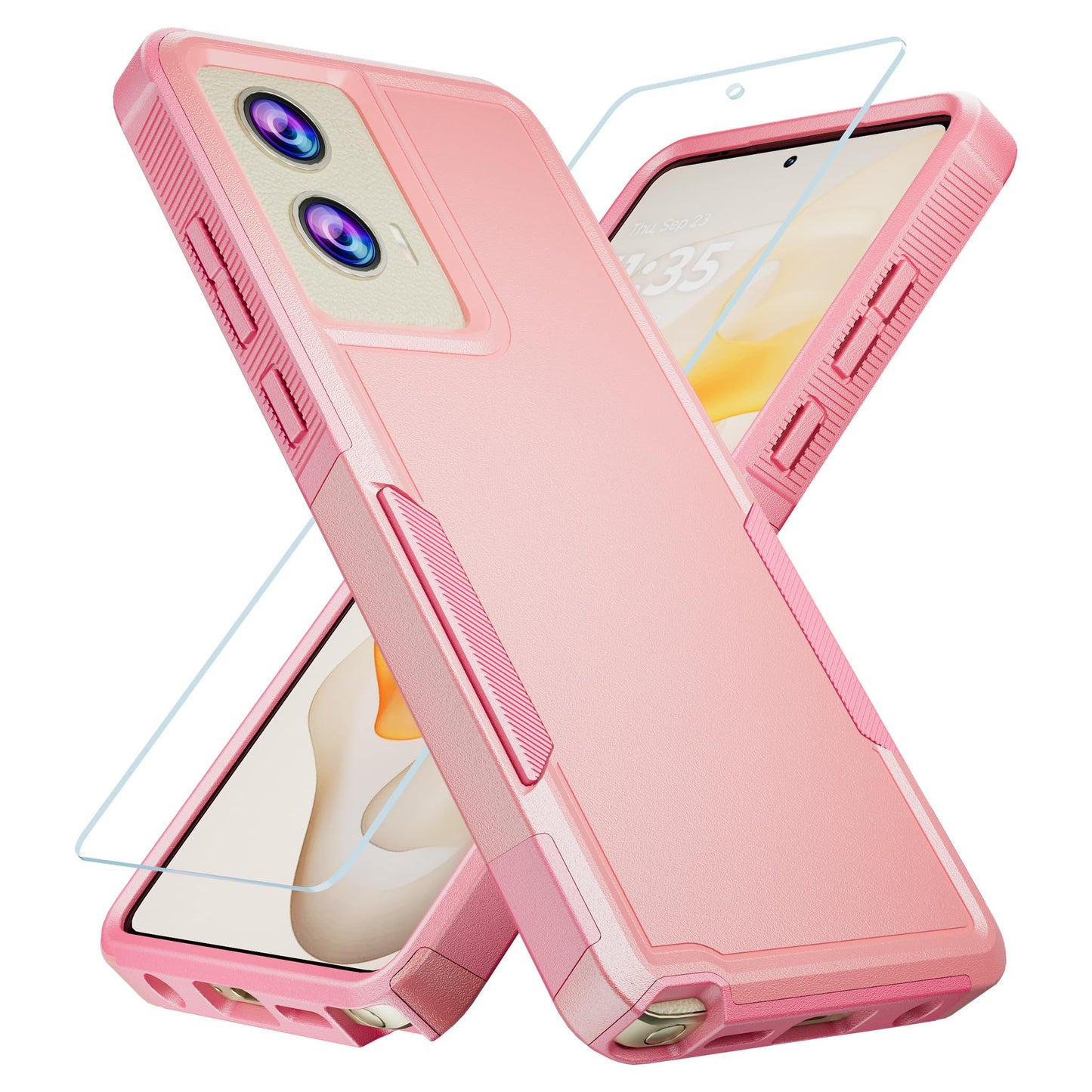 Case for Motorola Moto G Stylus 5G 2024 Case with Tempered Glass Screen Protector, Hard PC Back Cover Soft TPU Edge Bumper Design Phone Case for Women Men Girl Boy (Clear)
