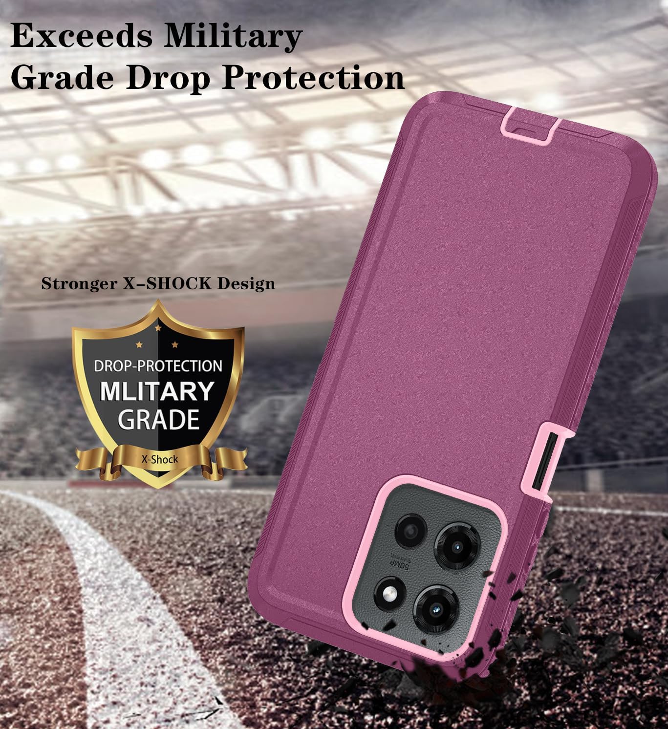 Qinmay Phone Case for Motorola Moto G Stylus 5G 2025 Case with HD Screen Protector, Heavy Duty Shockproof & Cover Phone Case for Moto G Stylus 2025,WineRedPink