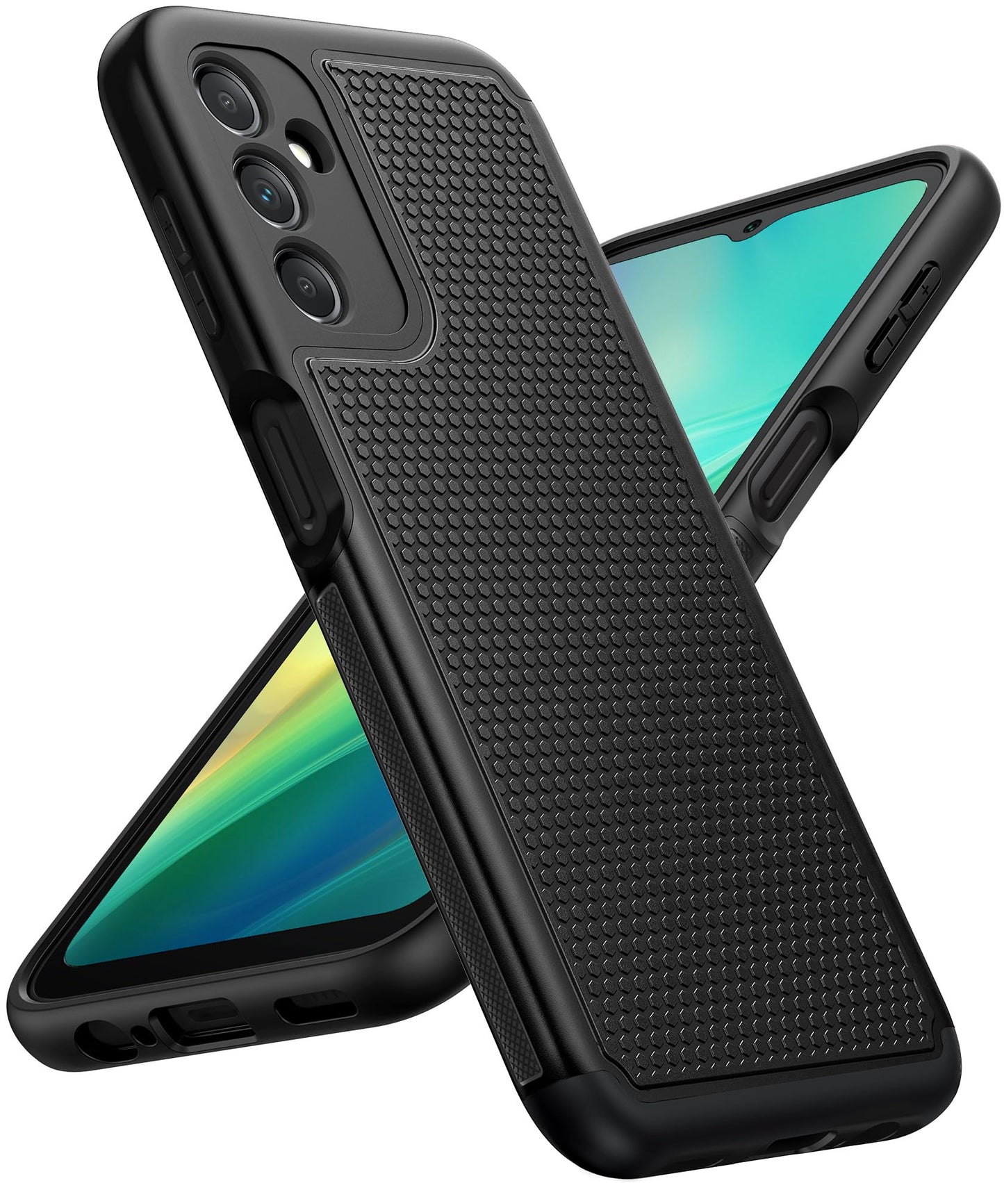 FNTCASE for Samsung Galaxy A15-5G Case: Dual Layer Protective Heavy Duty Cell Phone Cover Shockproof Rugged with Non Slip Textured Back - Military Protection Bumper Tough - 2024, 6.5inch Black