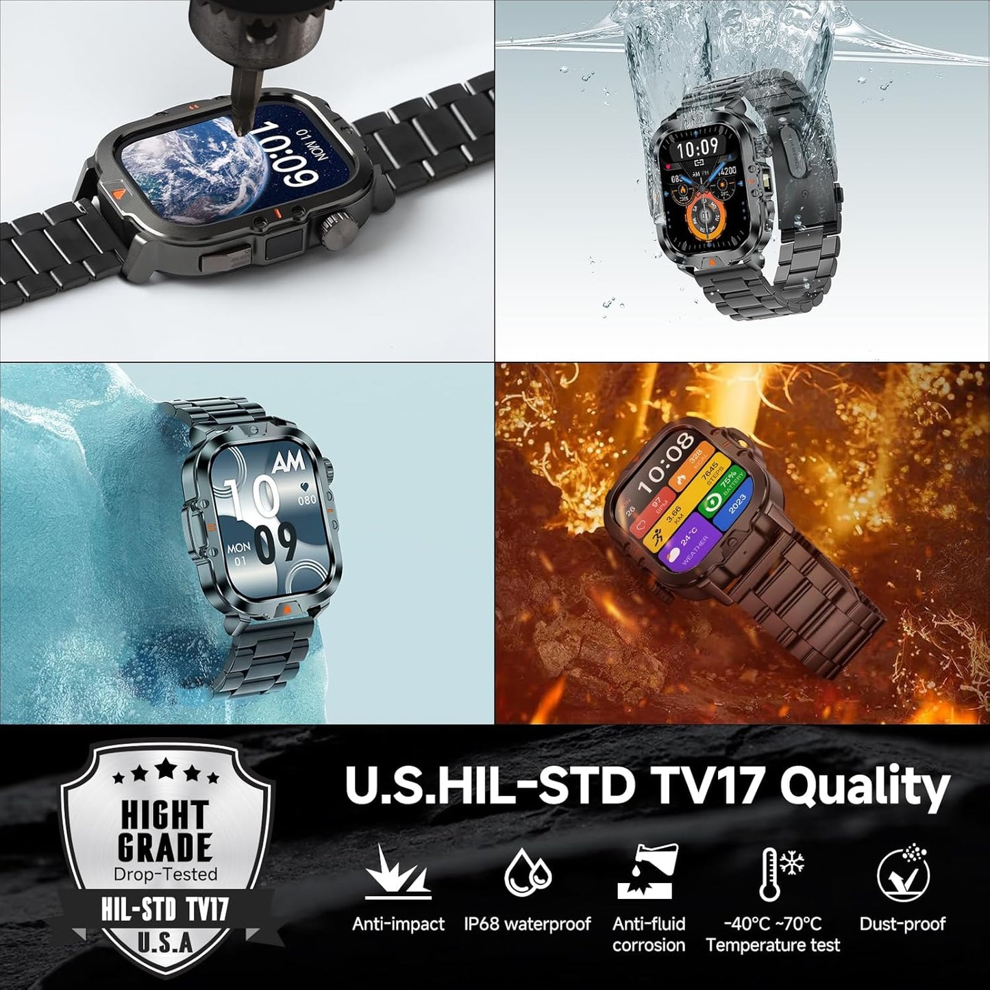 Smart Watch for Men Military Answer/Make Call 2.01″ Display 170+ Sports Modes Fitness Smart Watch IP68 Waterproof 30 Days Standby Smartwatch for Android iOS Black (2 Straps)