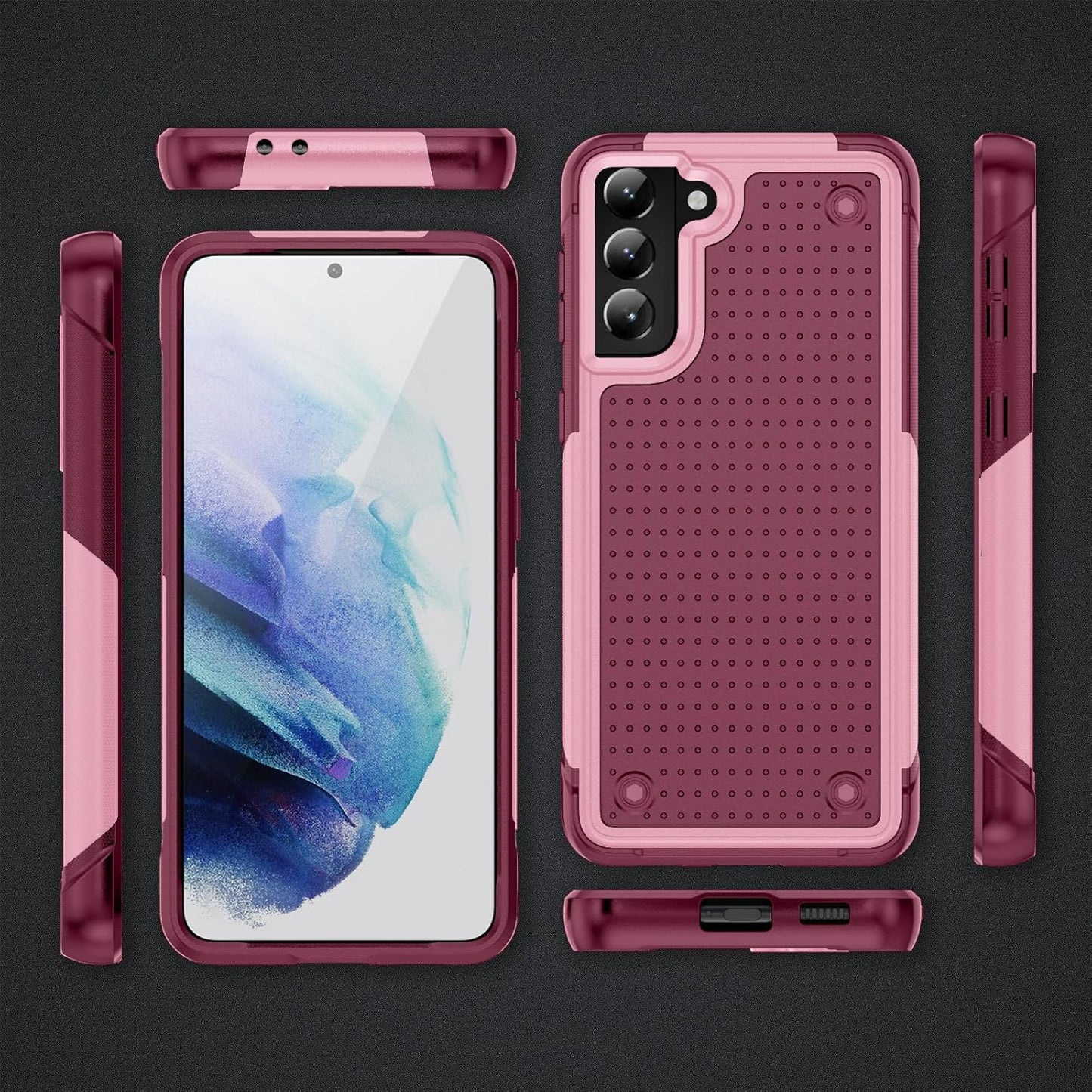 Designed for Samsung Galaxy S21 Plus Case S21+ Case Gift Militay Grade Drop Protective Rugged Heavy Duty Cover Shockproof Case for Galaxy S21 Plus Phone Case for women men boy girl (Pink+Rose Red)