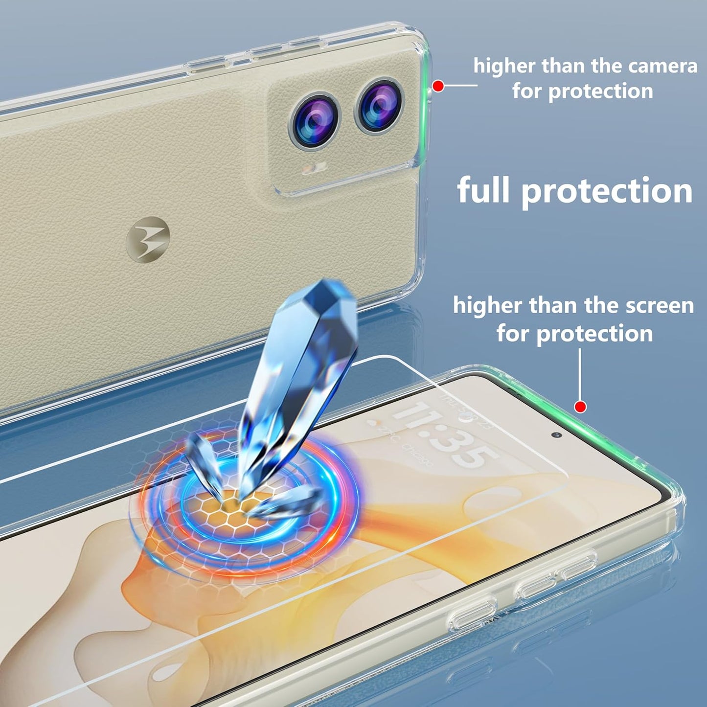 Case for Motorola Moto G Stylus 5G 2024 Case with Tempered Glass Screen Protector, Hard PC Back Cover Soft TPU Edge Bumper Design Phone Case for Women Men Girl Boy (Clear)