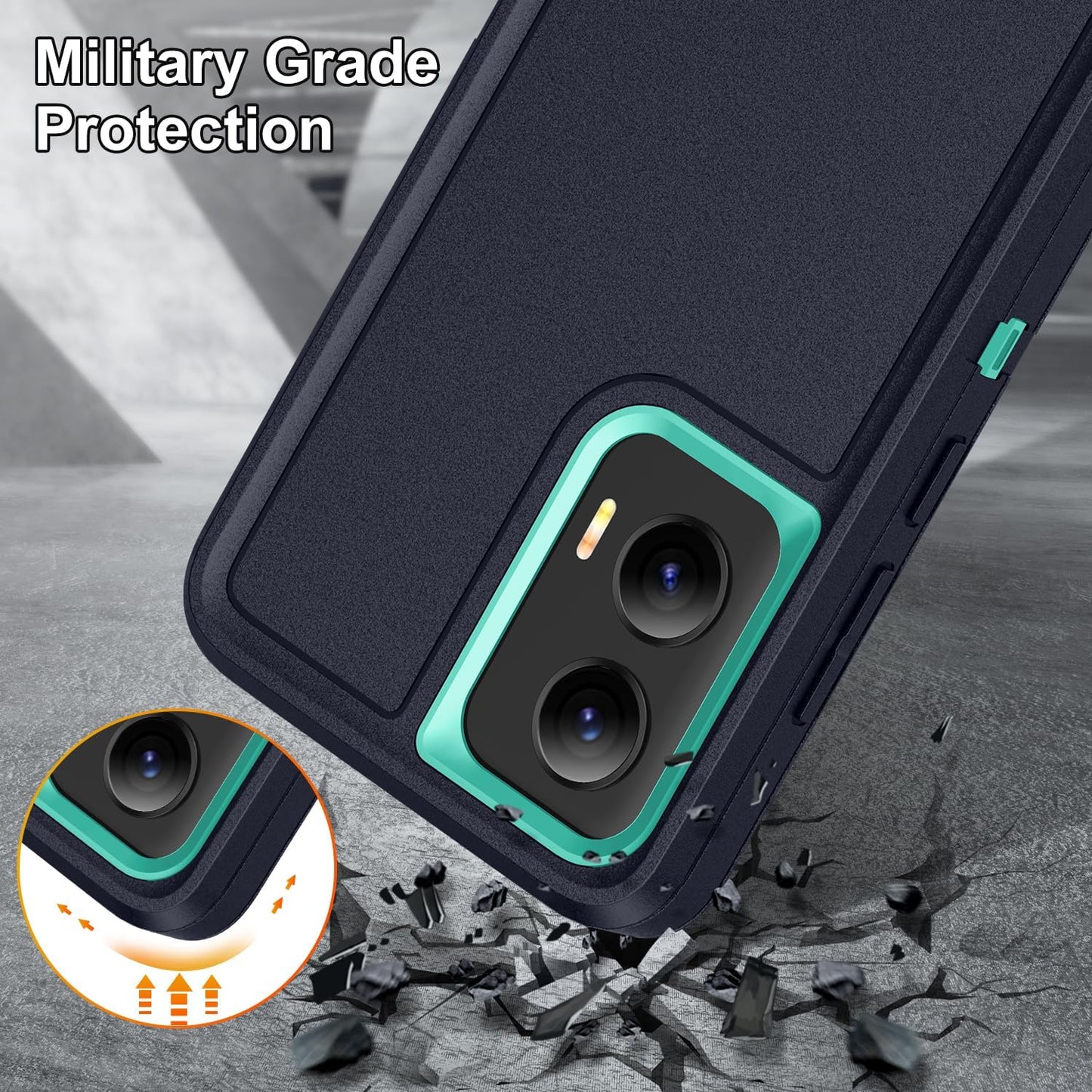 Designed for Motorola Moto G Stylus 5G 2024 Case 3 in 1 Military Grade Protective Case Cover Silicone Heavy Duty Rugged Shockproof for Moto G Stylus 5G 2024 Phone Case (Navy+Cyan)