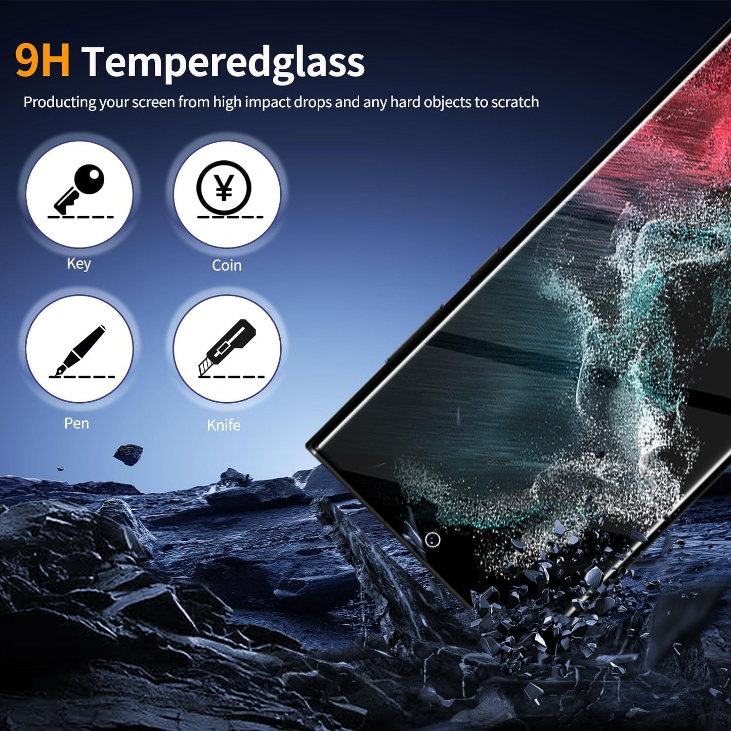 3Pack Galaxy S22 Ultra Glass Screen Protector, 2Pack Camera Lens Film 9H Hardness 3D Fulll Coverage Case Friendly Compatible with Ultra Sonic Fingerprint For Galaxy S22 Ultra 6.8”