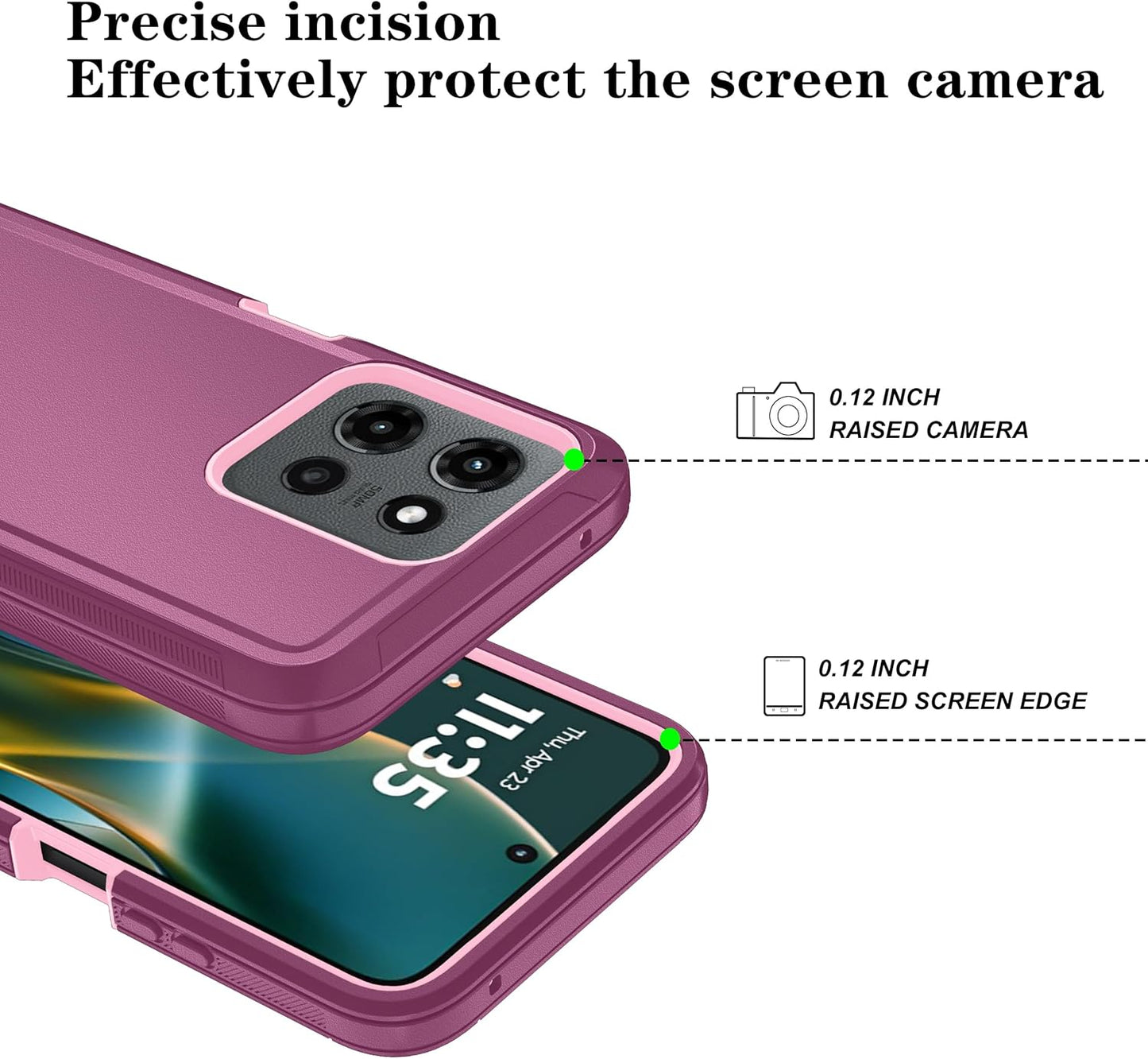 Qinmay Phone Case for Motorola Moto G Stylus 5G 2025 Case with HD Screen Protector, Heavy Duty Shockproof & Cover Phone Case for Moto G Stylus 2025,WineRedPink