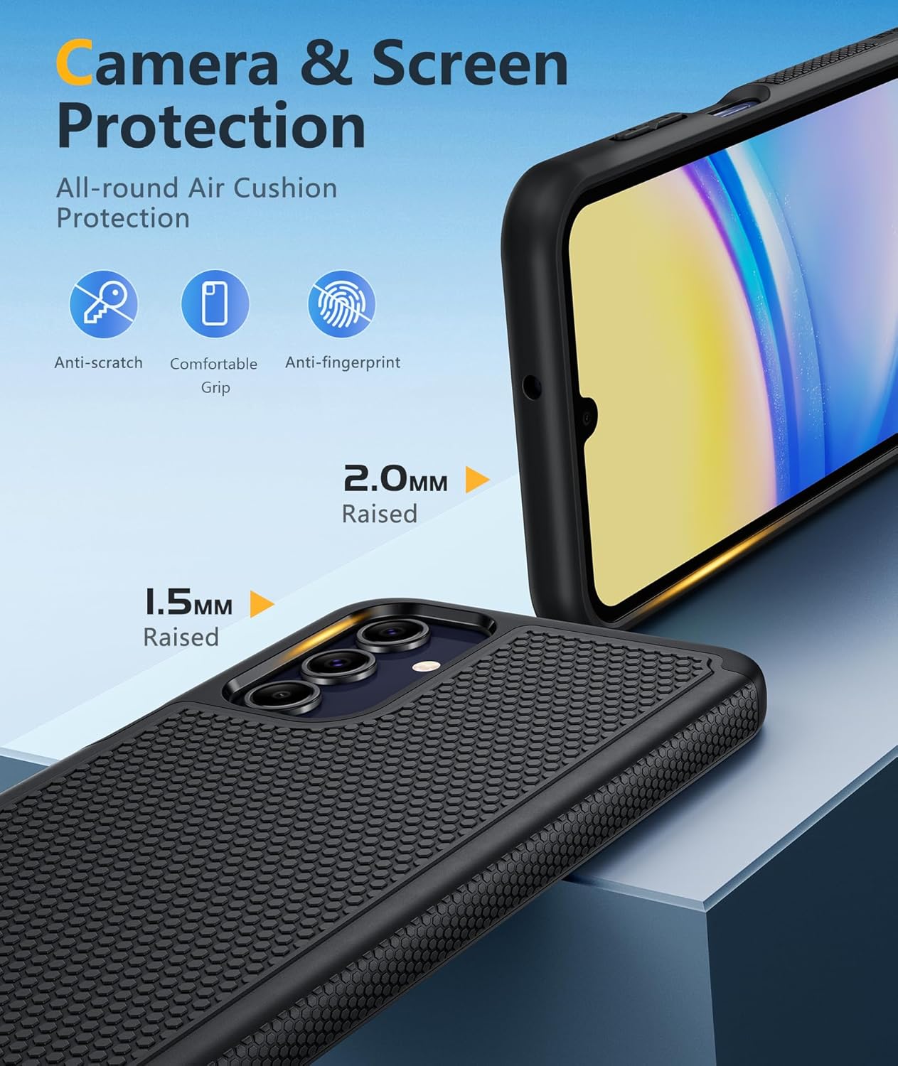 FNTCASE for Samsung Galaxy A15-5G Case: Dual Layer Protective Heavy Duty Cell Phone Cover Shockproof Rugged with Non Slip Textured Back - Military Protection Bumper Tough - 2024, 6.5inch Black