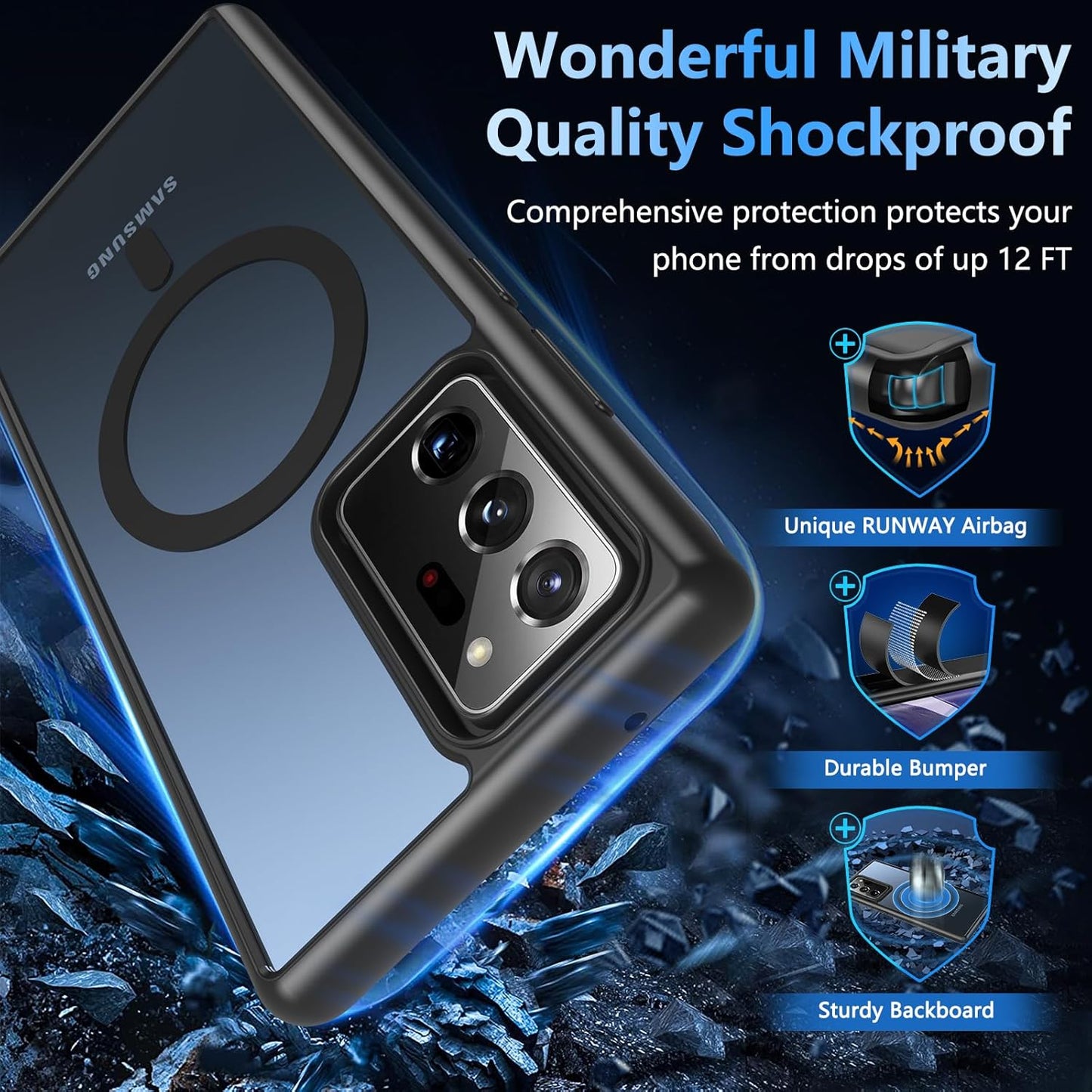 OWKEY for Samsung Galaxy Note 20 Ultra Case, Compatible with MagSafe, Magnetic Phone Case Military Shockproof Translucent Back Protective Cover for Galaxy Note 20 Ultra Case (Black)