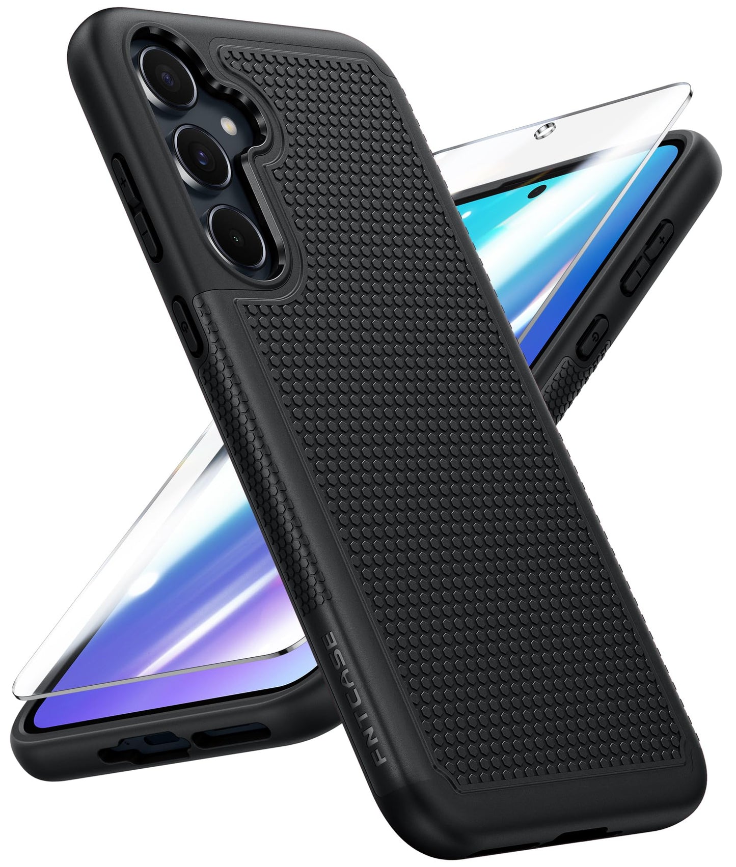 FNTCASE for Samsung Galaxy A15-5G Case: Dual Layer Protective Heavy Duty Cell Phone Cover Shockproof Rugged with Non Slip Textured Back - Military Protection Bumper Tough - 2024, 6.5inch Black
