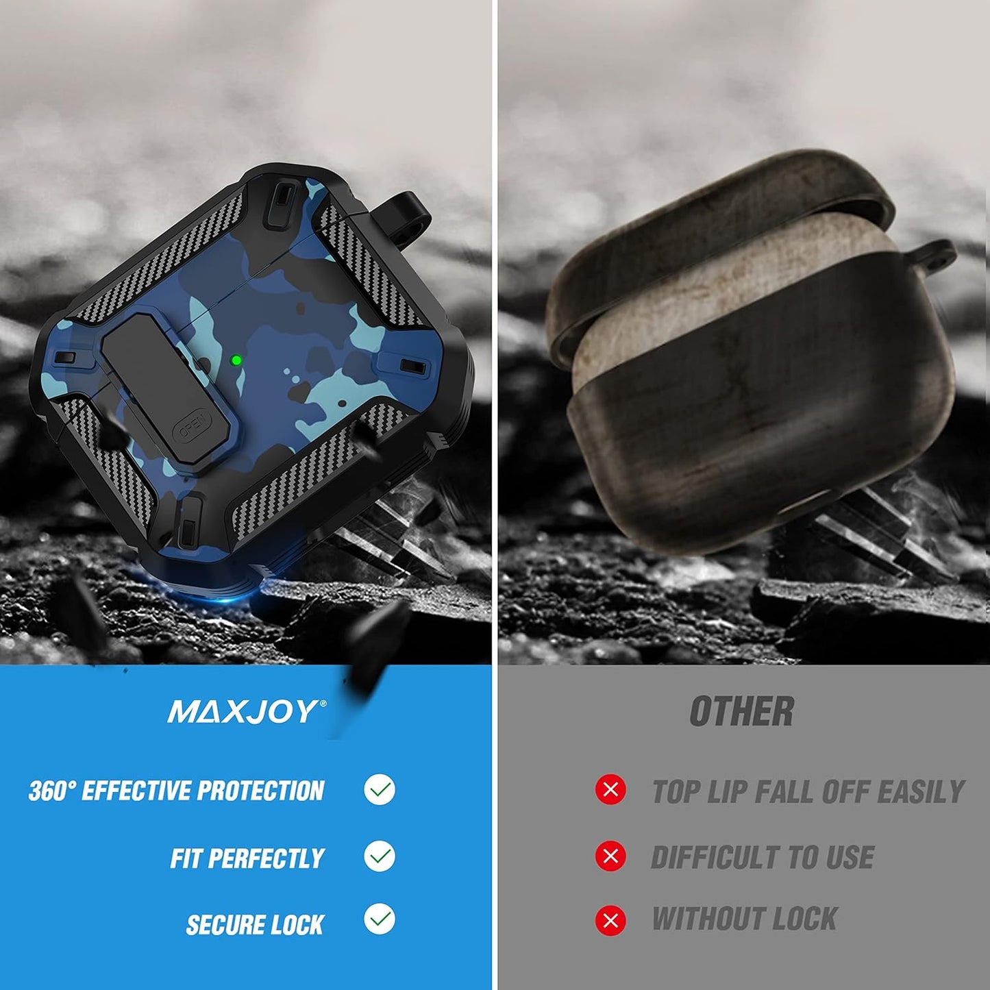 for Airpods 3Rd Generation Case, Airpods 3 Case Cover with Lock Airpod3 Generation Protective Cases Gen 3 Shockproof Cover with Keychain Compatible with Apple Airpod 3Rd Generation, Blue Camo