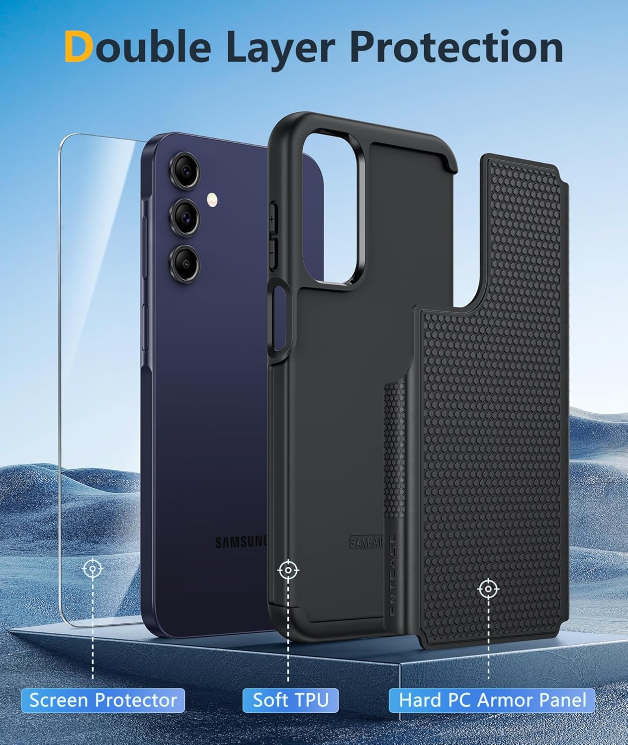 FNTCASE for Samsung Galaxy A15-5G Case: Dual Layer Protective Heavy Duty Cell Phone Cover Shockproof Rugged with Non Slip Textured Back - Military Protection Bumper Tough - 2024, 6.5inch Black