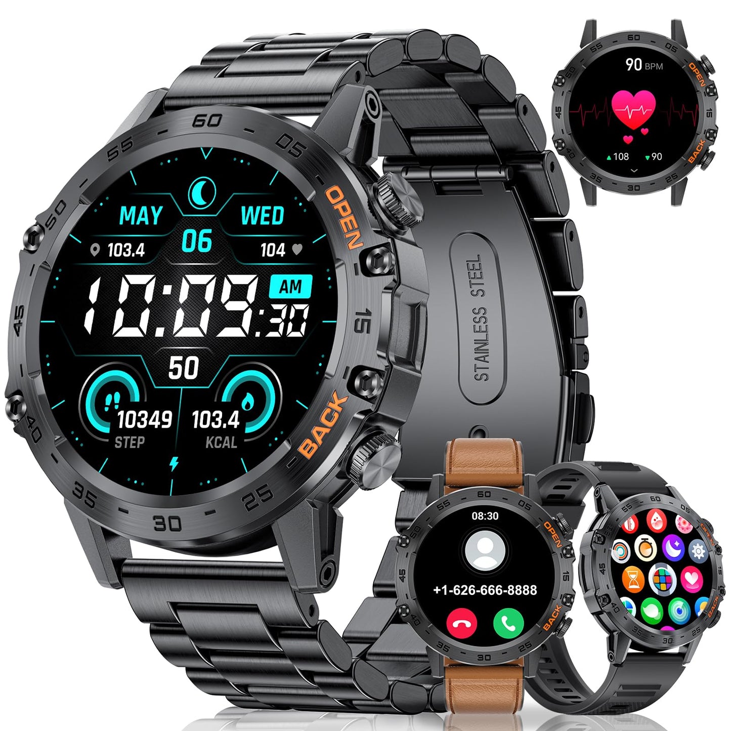 Military Smart Watch for Men(Answer/Dial Calls),100 Sports Modes, 5ATM Waterproof Fitness Watch with Heart Rate/SpO2/Blood Pressure for Android and iOS,1.39''HD DIY Screen Smartwatch Black