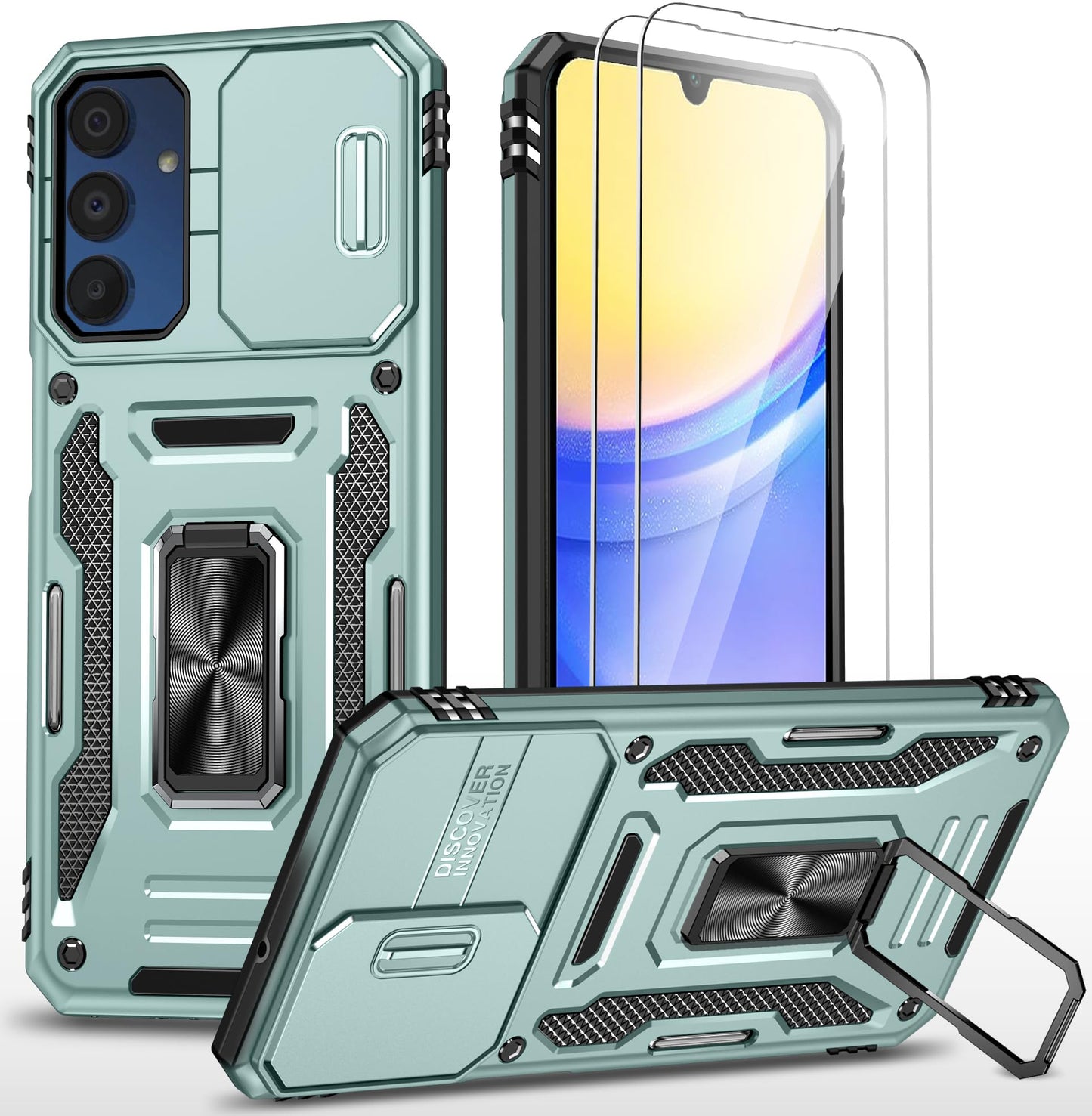 Ezanmull Phone Case for Samsung Galaxy A15 5G Black | 15 FT Military Grade Drop Protection, Glass Screen Protector, Camera Lens Protector, Non-Slip, Shockproof Case