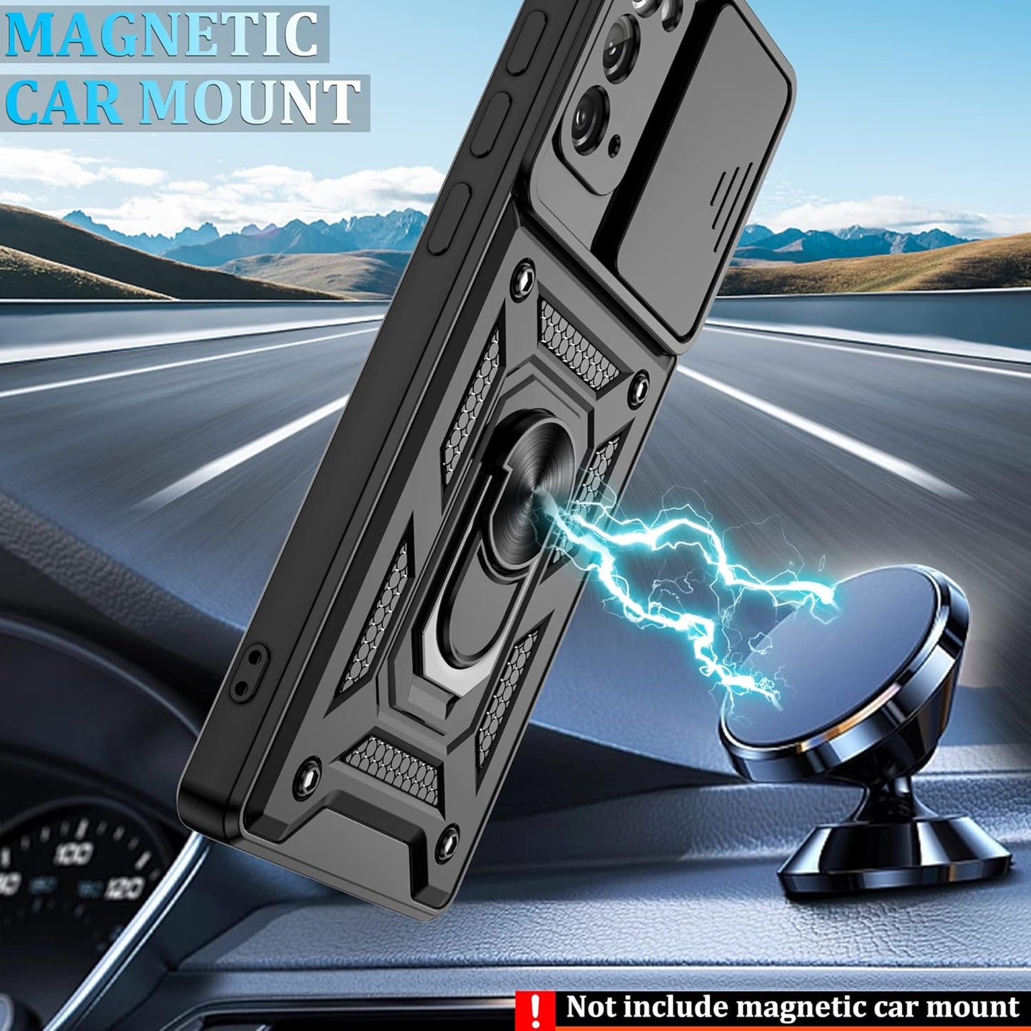 for Samsung Galaxy Note20 Case with Slide Camera Cover, Military-Grade Protection, 360 Rotating Kickstand, Includes 1 Pack HD Screen Protectors丨Black