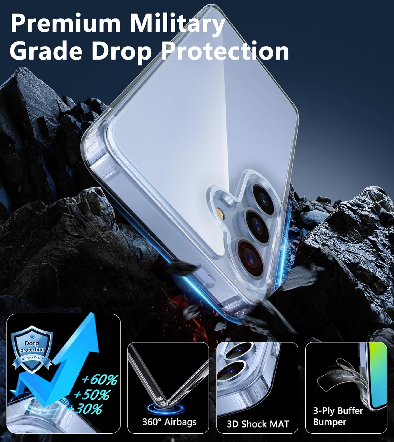 FNTCASE Clear Case for Samsung Galaxy S24 Cell Phone Cover | Anti Yellowing, Military Grade Protection, Slim Phone Cases, Shockproof, Scratch-Resistant, Transparent, 6.2 inch