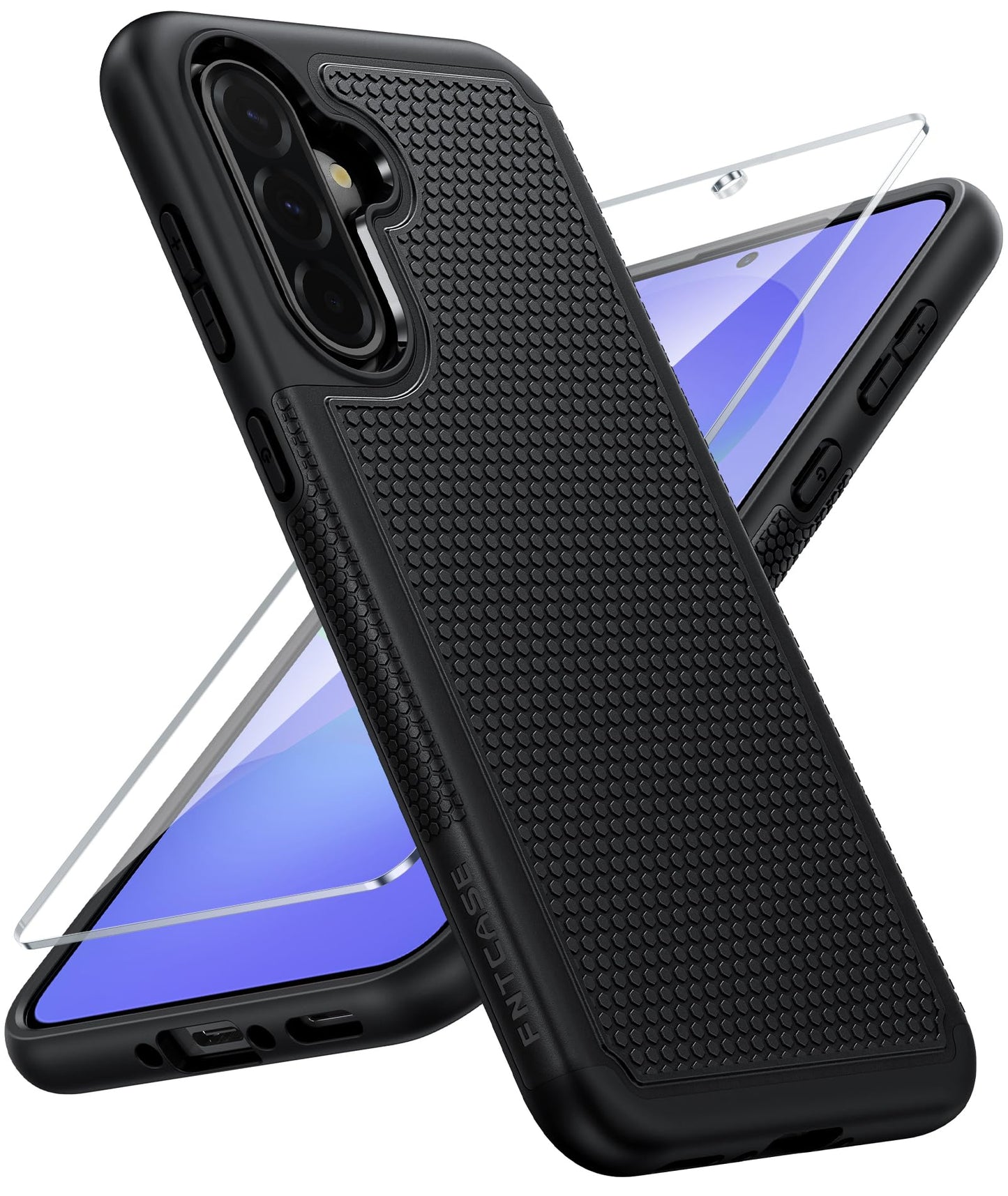 FNTCASE for Samsung Galaxy A15-5G Case: Dual Layer Protective Heavy Duty Cell Phone Cover Shockproof Rugged with Non Slip Textured Back - Military Protection Bumper Tough - 2024, 6.5inch Black