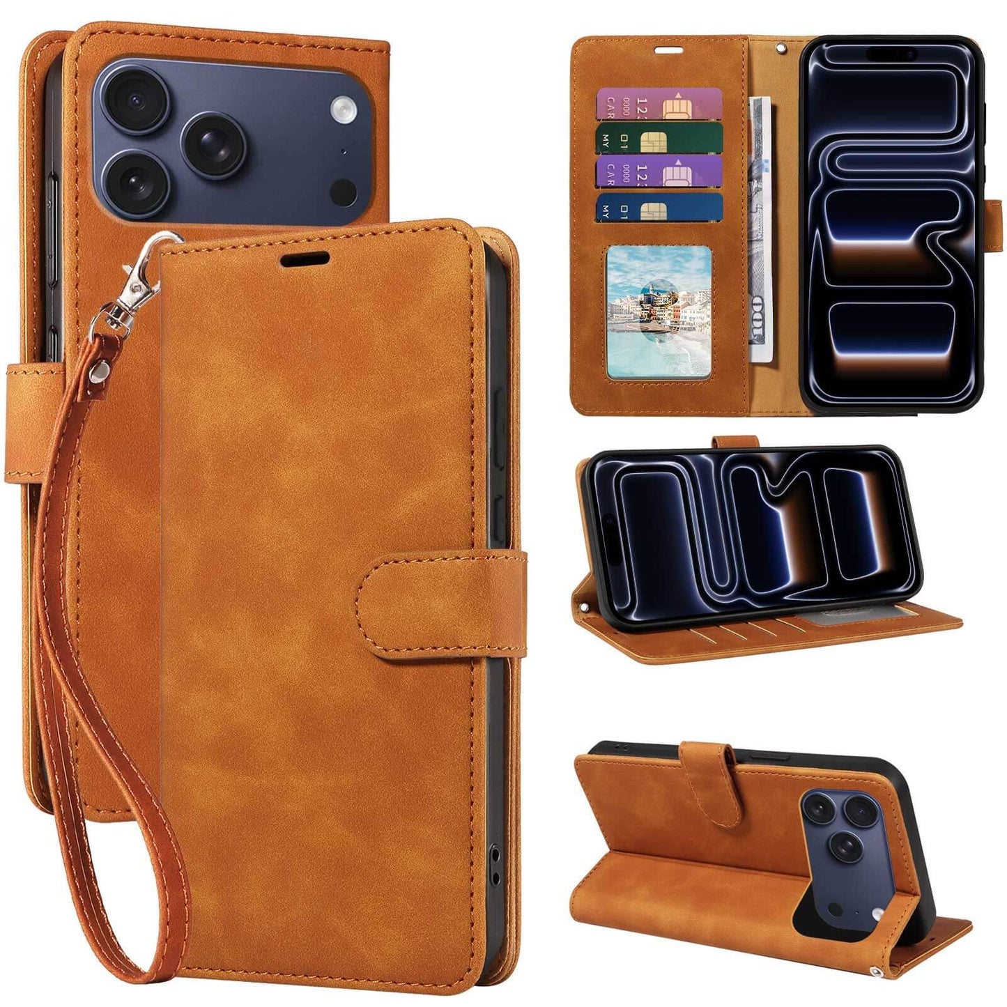 RFID Blocking for iPhone 17 Wallet Case, 4 Card Slots Holder, Wrist Strap, Soft PU Leather, Shockproof Protective, Phone Stand, Flip Cases, Magnetic Closure, Folio Cover (Green)