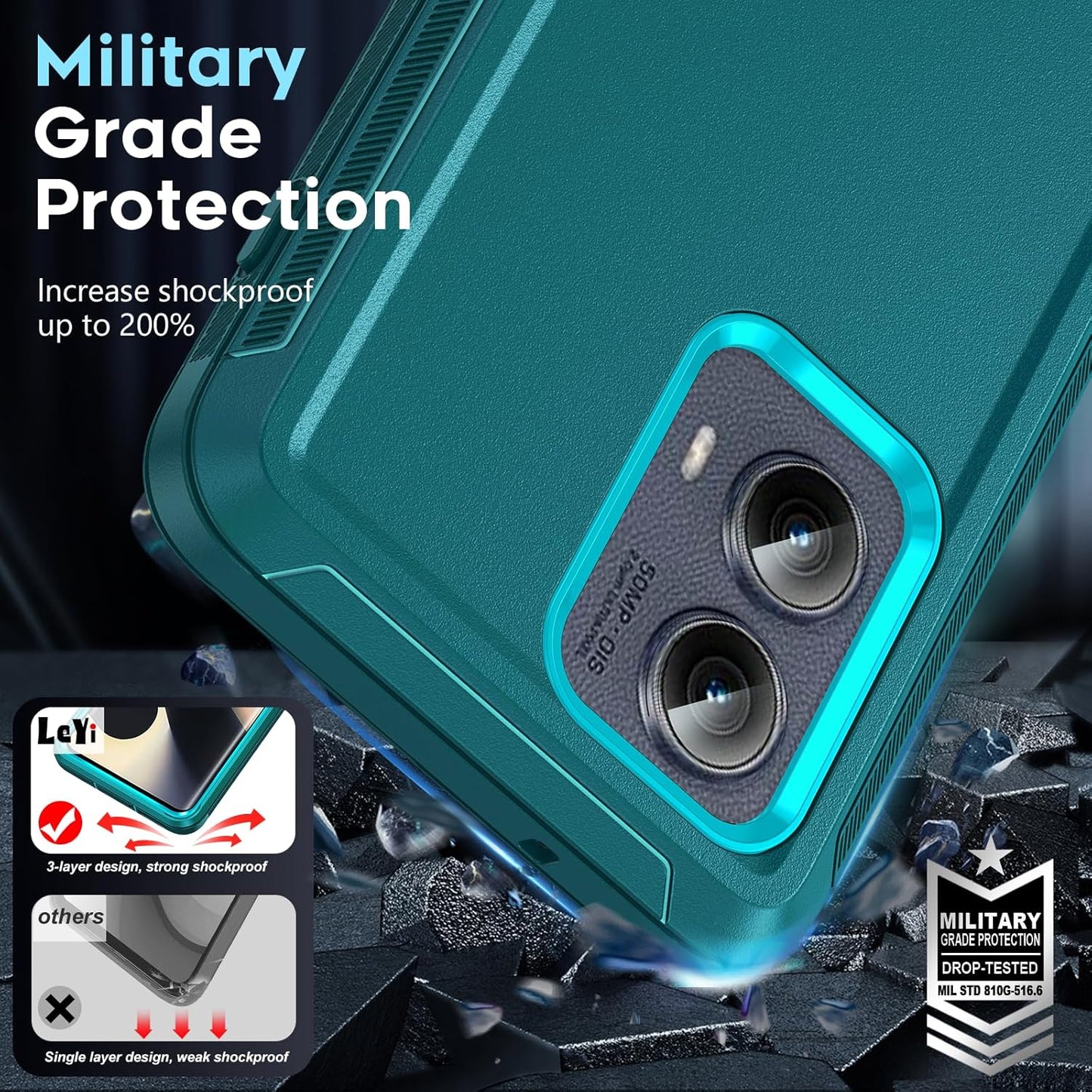 LeYi for Motorola-Edge-2024 Case: Moto Edge-2024 Cover【NOT FIT Edge 50/ G 5G 2024】 3 in 1 Rugged, Military Grade Dust Drop Shockproof Protective Cell Phone Android Funda para Edge2024 6.6", Teal