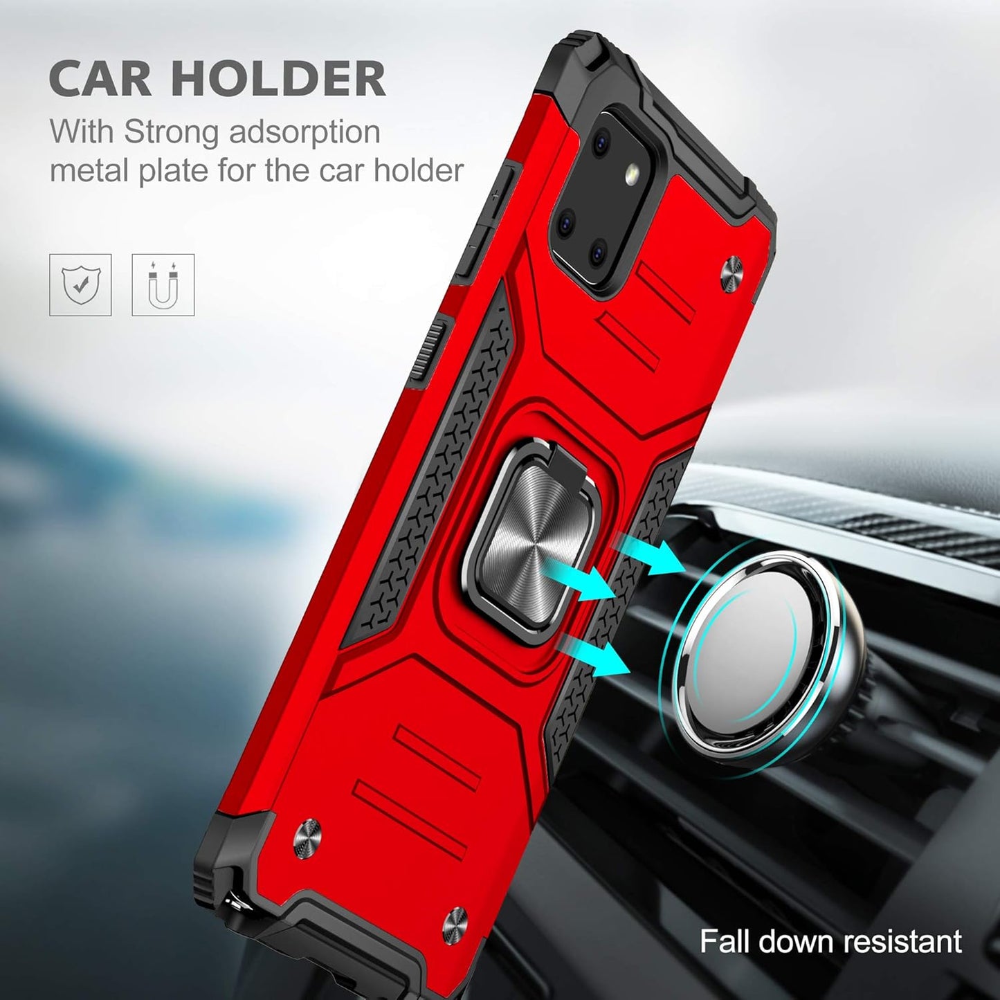 Asuwish Phone Case for Samsung Galaxy Note 10 Lite with Tempered Glass Screen Protector Cover and Ring Holder Stand Slim Hybrid Protective Kickstand Cell Accessories A81 M60S N770F Women Men Red