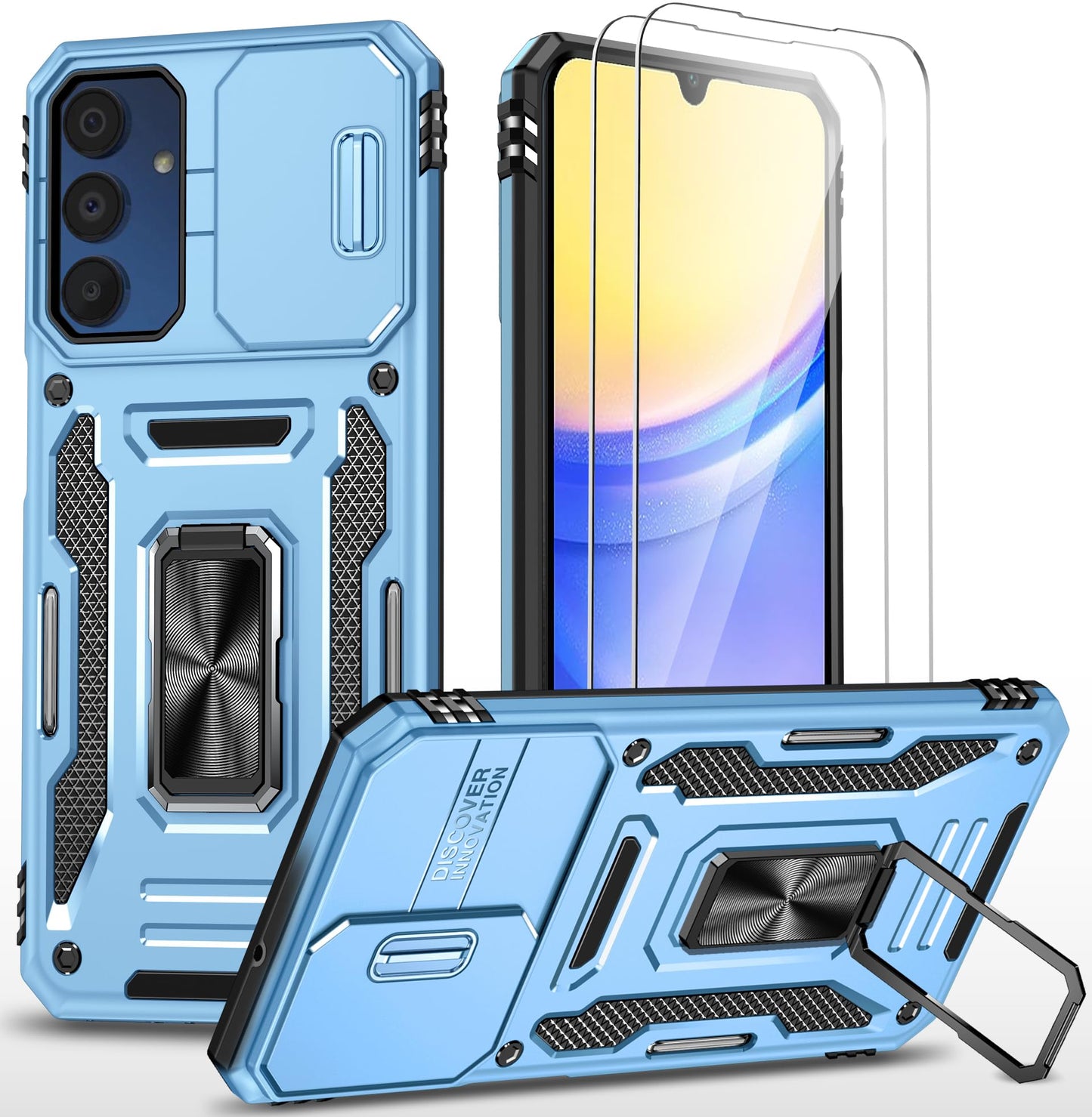 Ezanmull Phone Case for Samsung Galaxy A15 5G Black | 15 FT Military Grade Drop Protection, Glass Screen Protector, Camera Lens Protector, Non-Slip, Shockproof Case