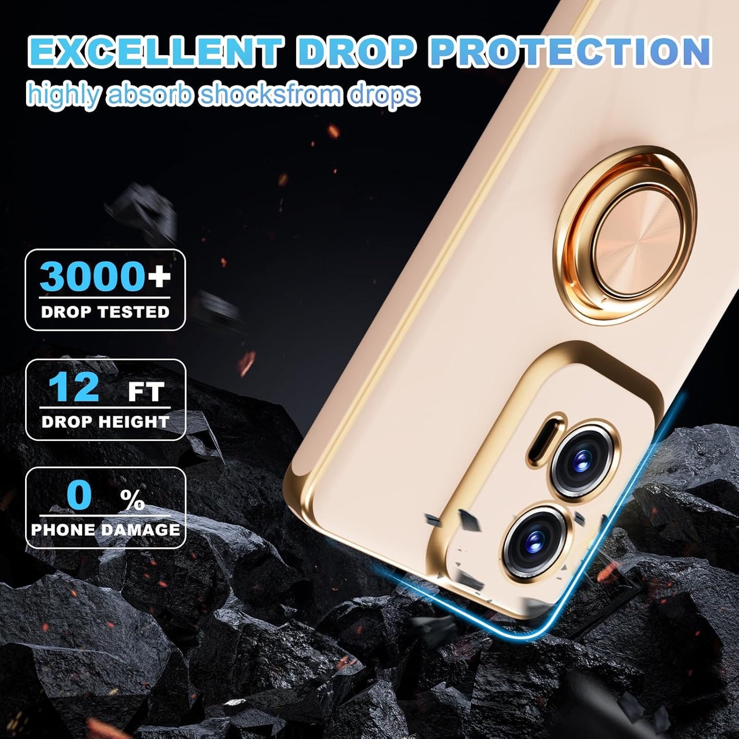 for Moto G Stylus 5G 2024 Case,with Screen Protector, Built-in 360° Rotation Ring Magnetic Kickstand, Plating Gold Edge Soft TPU Shockproof Protective Case for Moto G Stylus 5G 2024 (Pink)