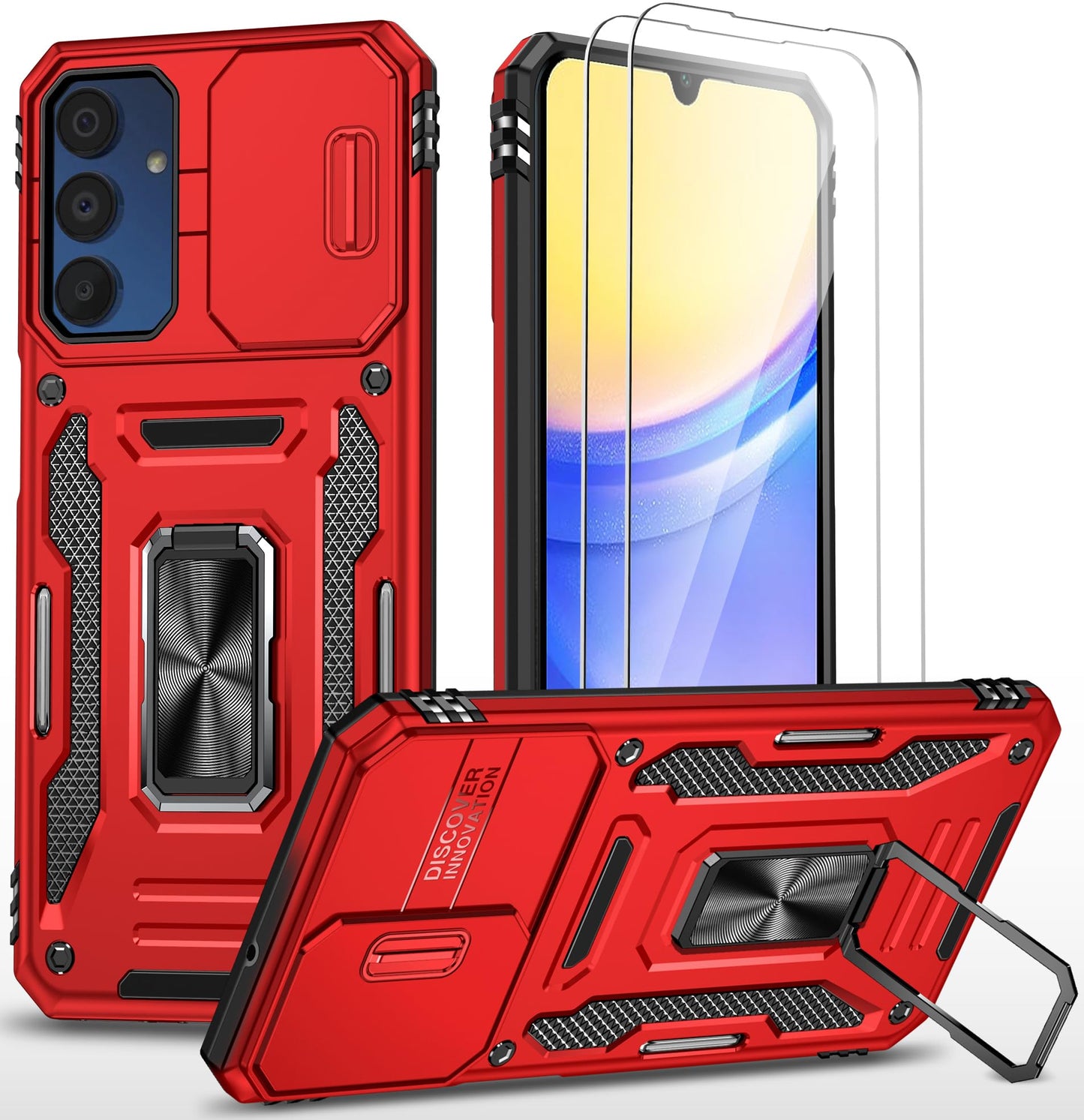 Ezanmull Phone Case for Samsung Galaxy A15 5G Black | 15 FT Military Grade Drop Protection, Glass Screen Protector, Camera Lens Protector, Non-Slip, Shockproof Case