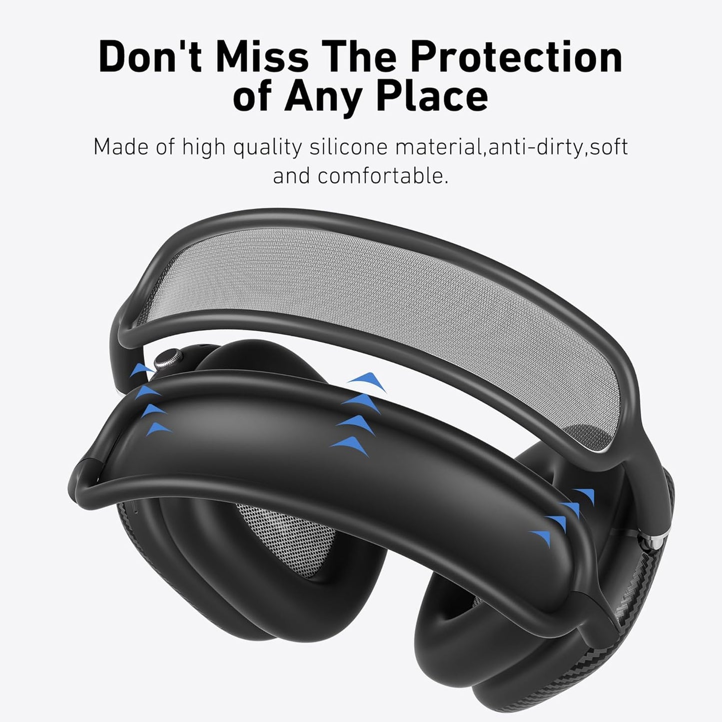Case Cover for AirPods Max Headphones,AHBTEYM Carbon Fiber Texture TPU Ear Cups Case/Ear Pads/Headband Silicone Cover Compatible with Apple AirPod Max Accessories Protector (Matte Black)