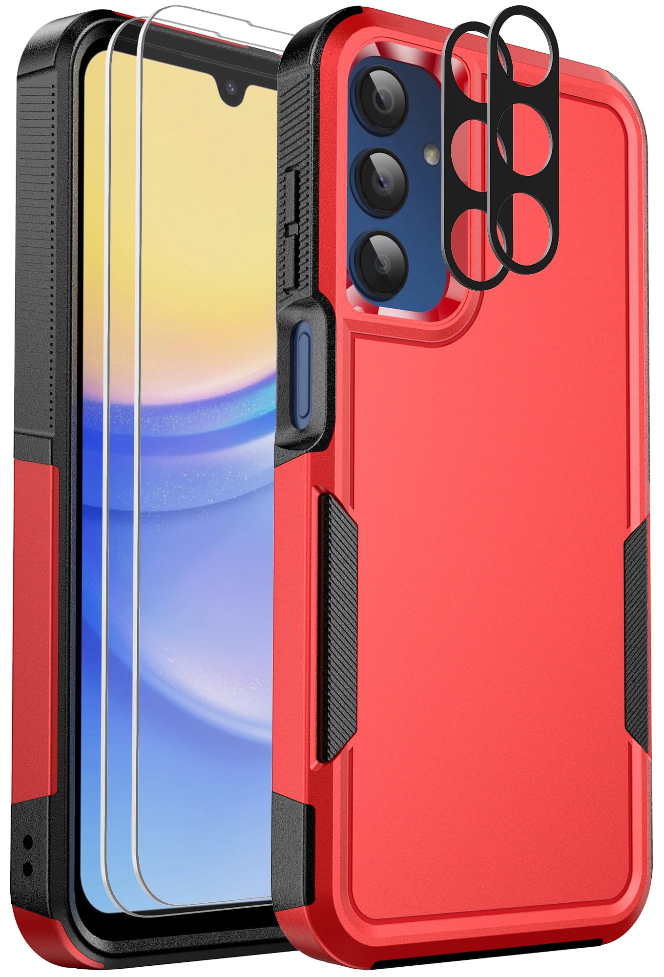 Ezanmull Phone Case for Samsung Galaxy A15 5G Black | 15 FT Military Grade Drop Protection, Glass Screen Protector, Camera Lens Protector, Non-Slip, Shockproof Case
