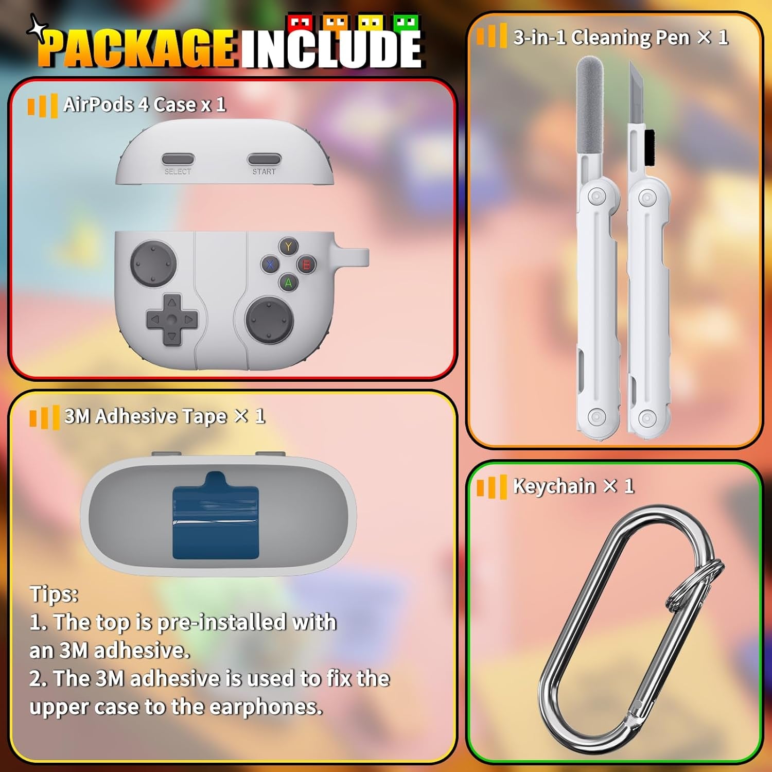 Classic Game Case for Apple Airpod 4, Silicone Funny Airpod Case 4Th Generation for Men Boys, Compatible with Airpods 4 Cover with Cleaning Kit, Air Pod 4 Case with Keychain, Rock Gray