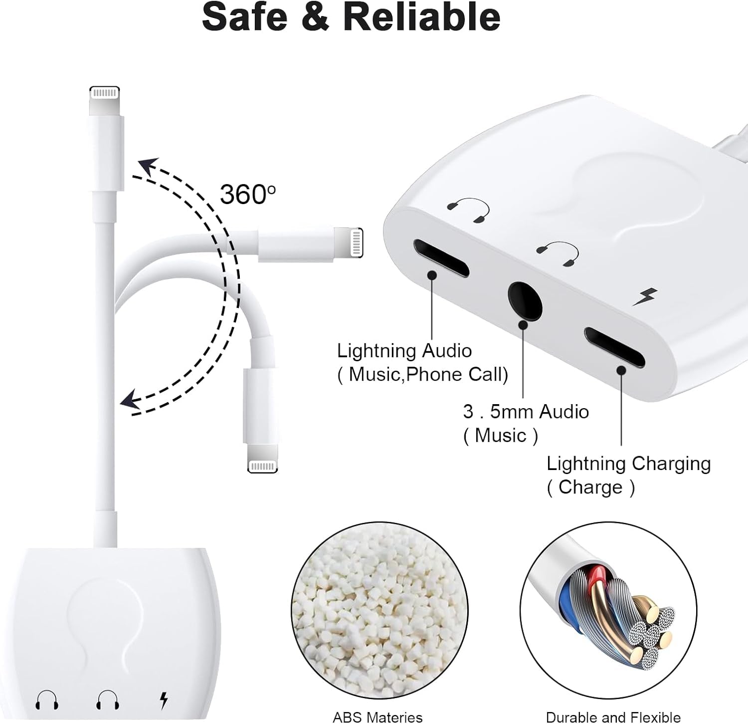 Lightning to 3.5Mm Headphone Jack Audio Adapter & Splitter & Cable for Iphone, Headphone Splitter for Iphone 14/13/12/Se/11/Xs/Xr/X/8 7, Support Ios 15