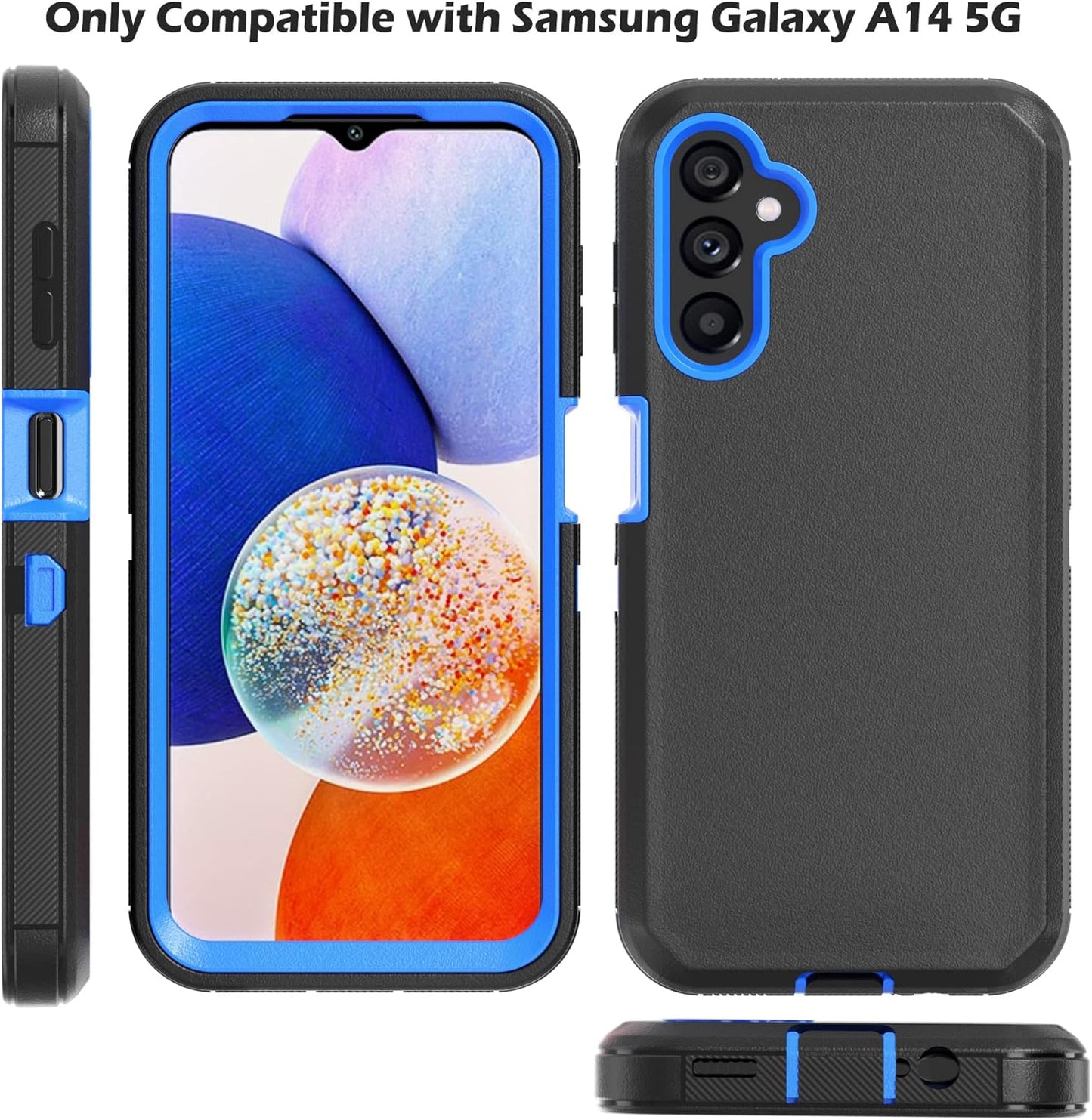 Phone Case for Samsung Galaxy A14 5G Case,Heavy Duty Hard Shockproof Armor Protector Case Cover with Belt Clip Holster for Samsung A14 5G 2023 Phone Case (Black+Blue)