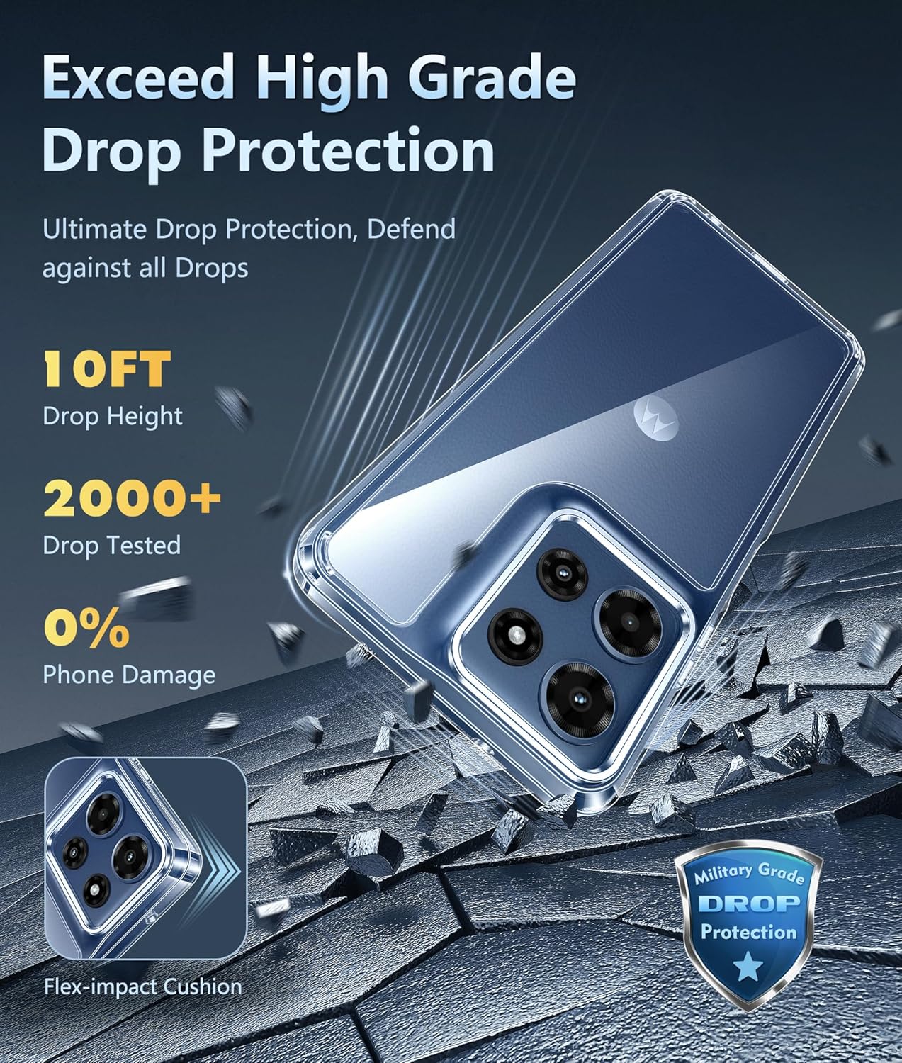 FNTCASE for Motorola Moto G 2025 Case: Military Drop Protection Anti Yellowing Cell Phone Cover - Rugged Shockproof Protective Transparent Slim Cases for Moto G 5G 2025 (Clear)