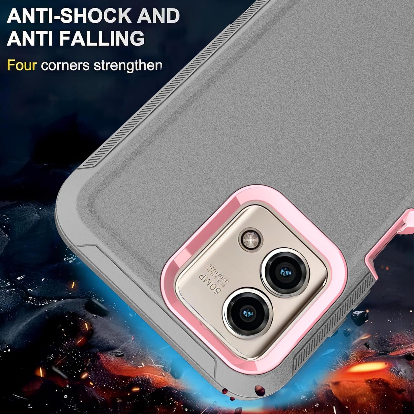 YmhxcY Moto G Stylus 5G (2023) Case - 3-in-1 Heavy Duty Rubber Protection Cover,Military Grade Shockproof Secure Layered Moto G Stylus 5G (2023) Phone Case-Grey/Pink