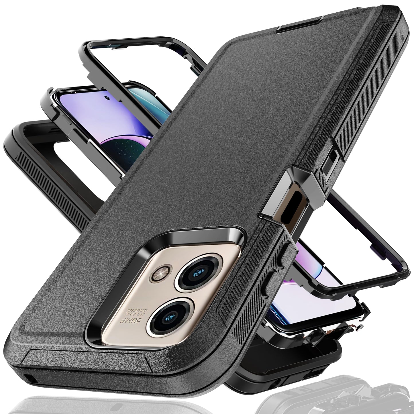 YmhxcY Moto G Stylus 5G (2023) Case - 3-in-1 Heavy Duty Rubber Protection Cover,Military Grade Shockproof Secure Layered Moto G Stylus 5G (2023) Phone Case-Grey/Pink