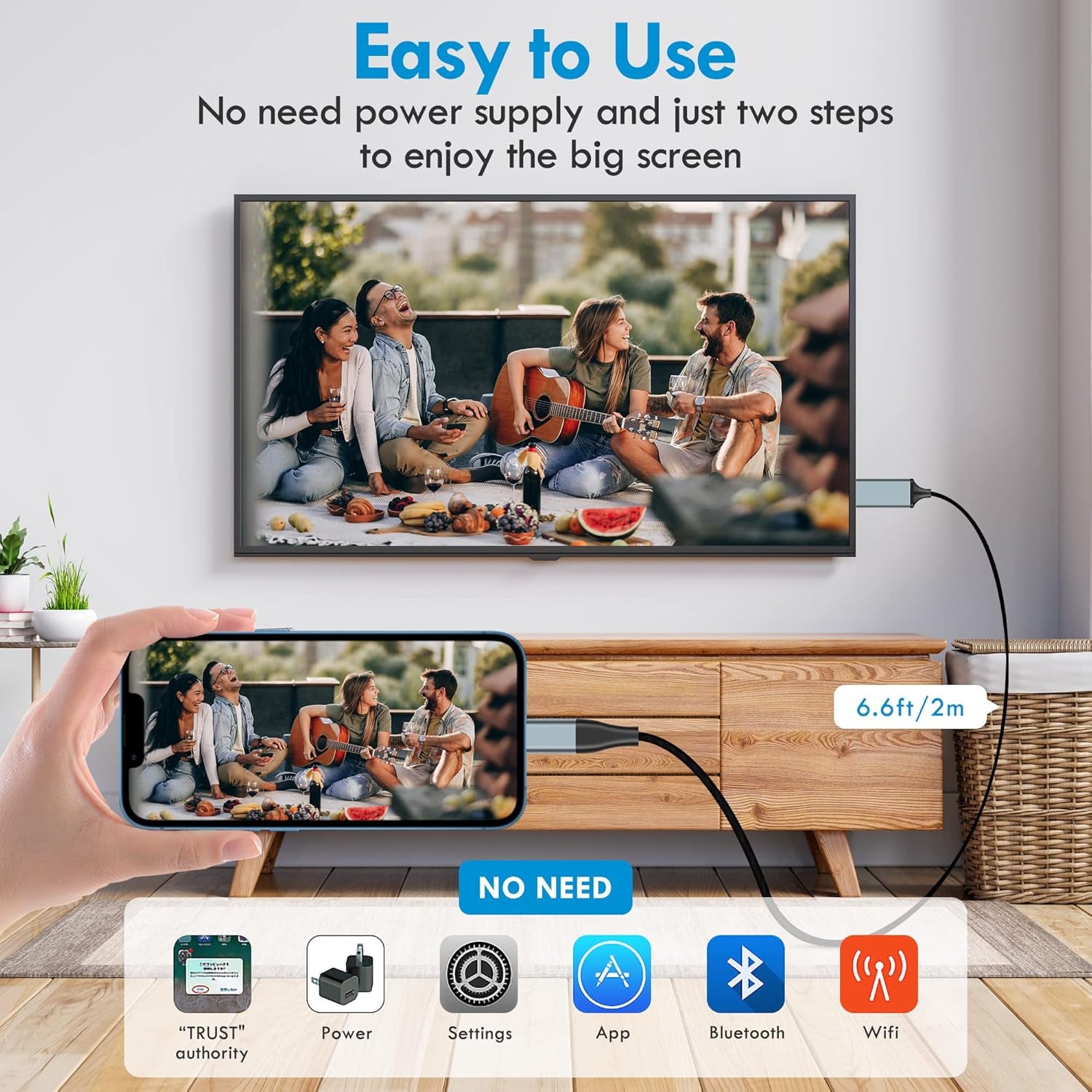 Lightning to HDMI Adapter • HDMI Cable for Iphone to TV • Compatible with Iphone14, 13, 12 & Youtube to TV Output • 1080P HD• Sync Video and Sound • 6.6FT (Not Support Iphone 16/15/ Netflix)