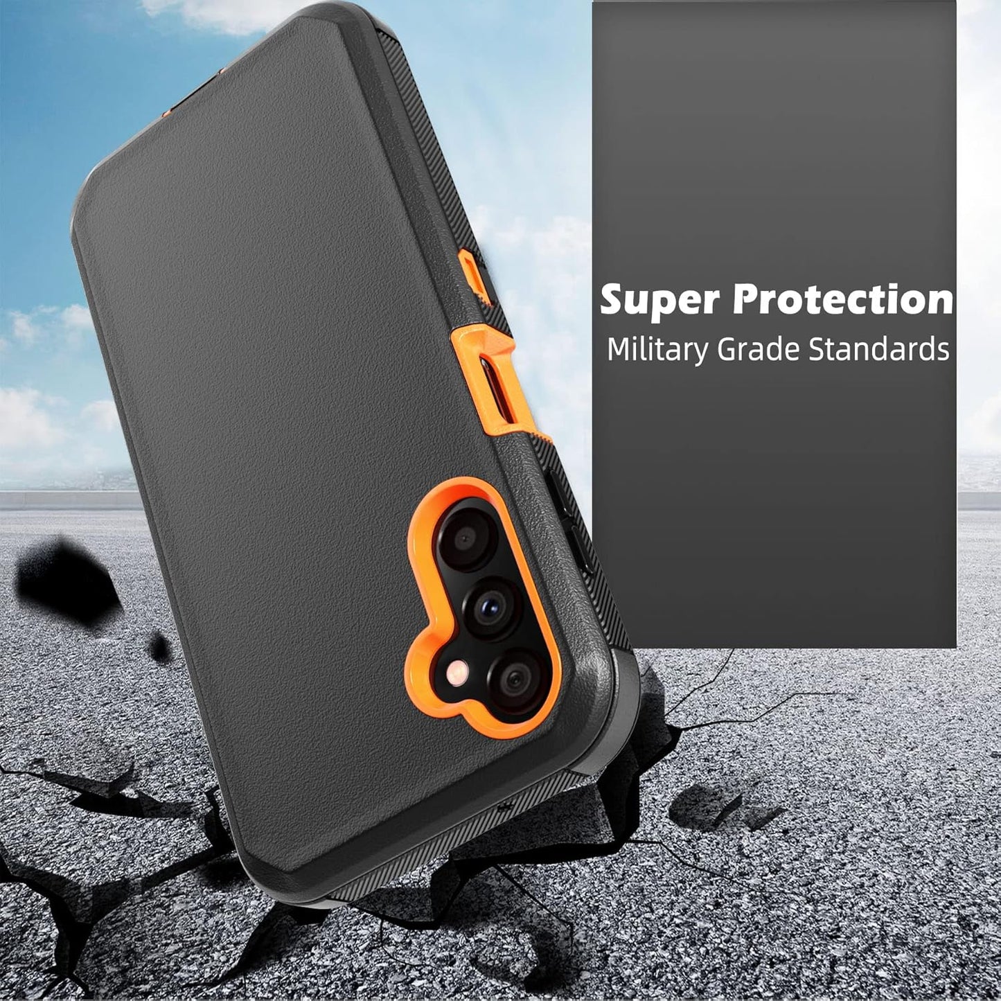 Phone Case for Samsung Galaxy A14 5G Case,Heavy Duty Hard Shockproof Armor Protector Case Cover with Belt Clip Holster for Samsung A14 5G 2023 Phone Case (Black+Orange)