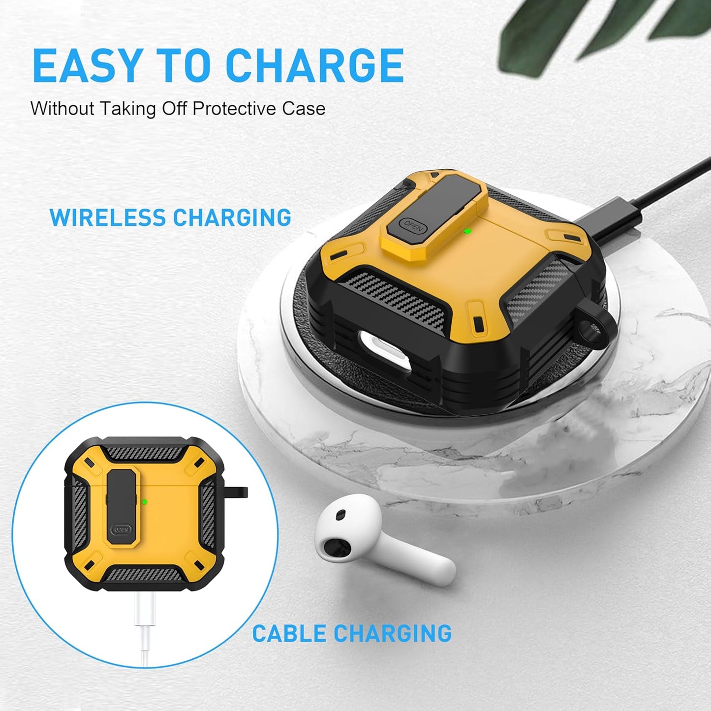 for Airpods 4 Case with Lock, Airpods 4Th Generation Case Cover with Cleaner Kit Shockproof Airpod Gen 4 Protective Cases with Keychain Compatible with Apple Airpods4 2024 2025, Yellow