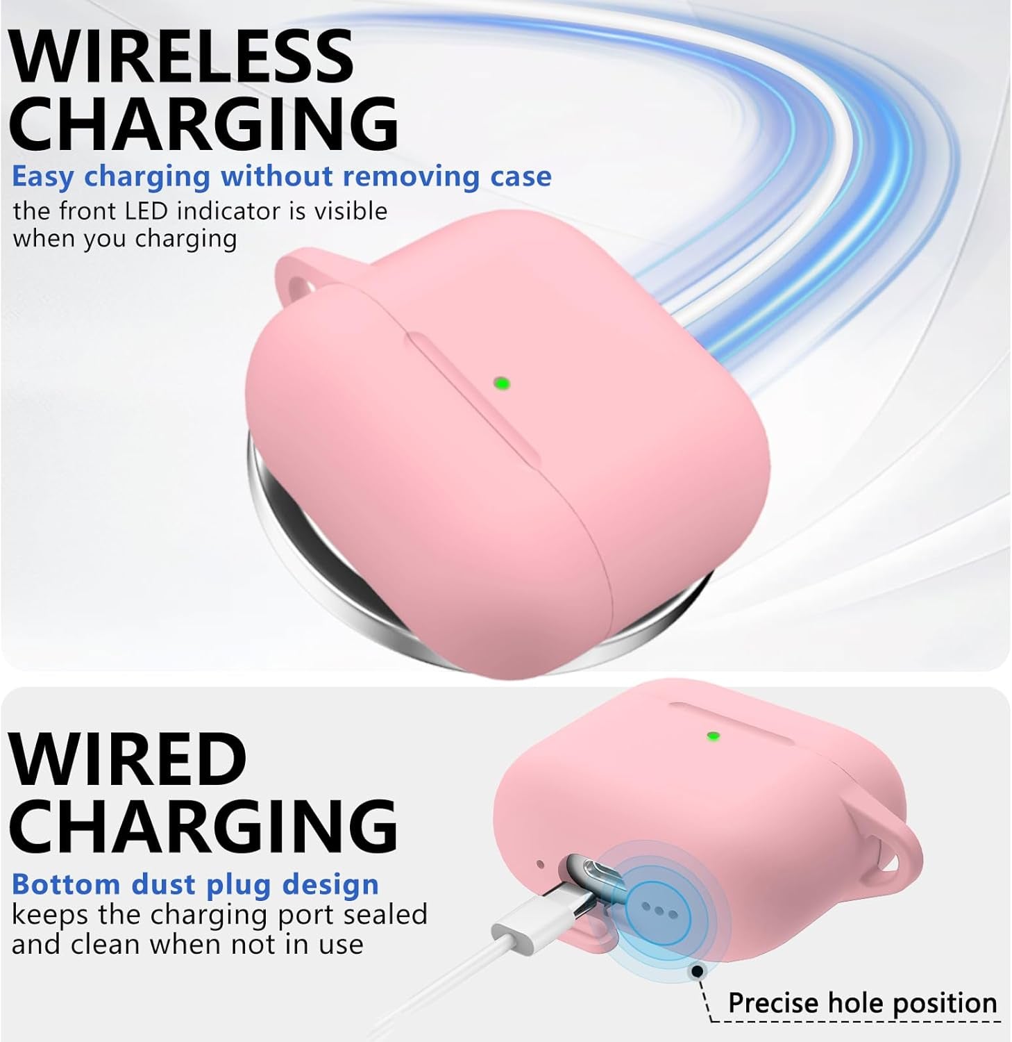 For Airpods 4 Case 2024 with Magnetic Lid Lock,Soft Silicone Protective Cover for Apple Airpods 4Th Generation Cases with Cleaner Kit,Airpod 4 Case Cover with Keychain for Women Men-Pink