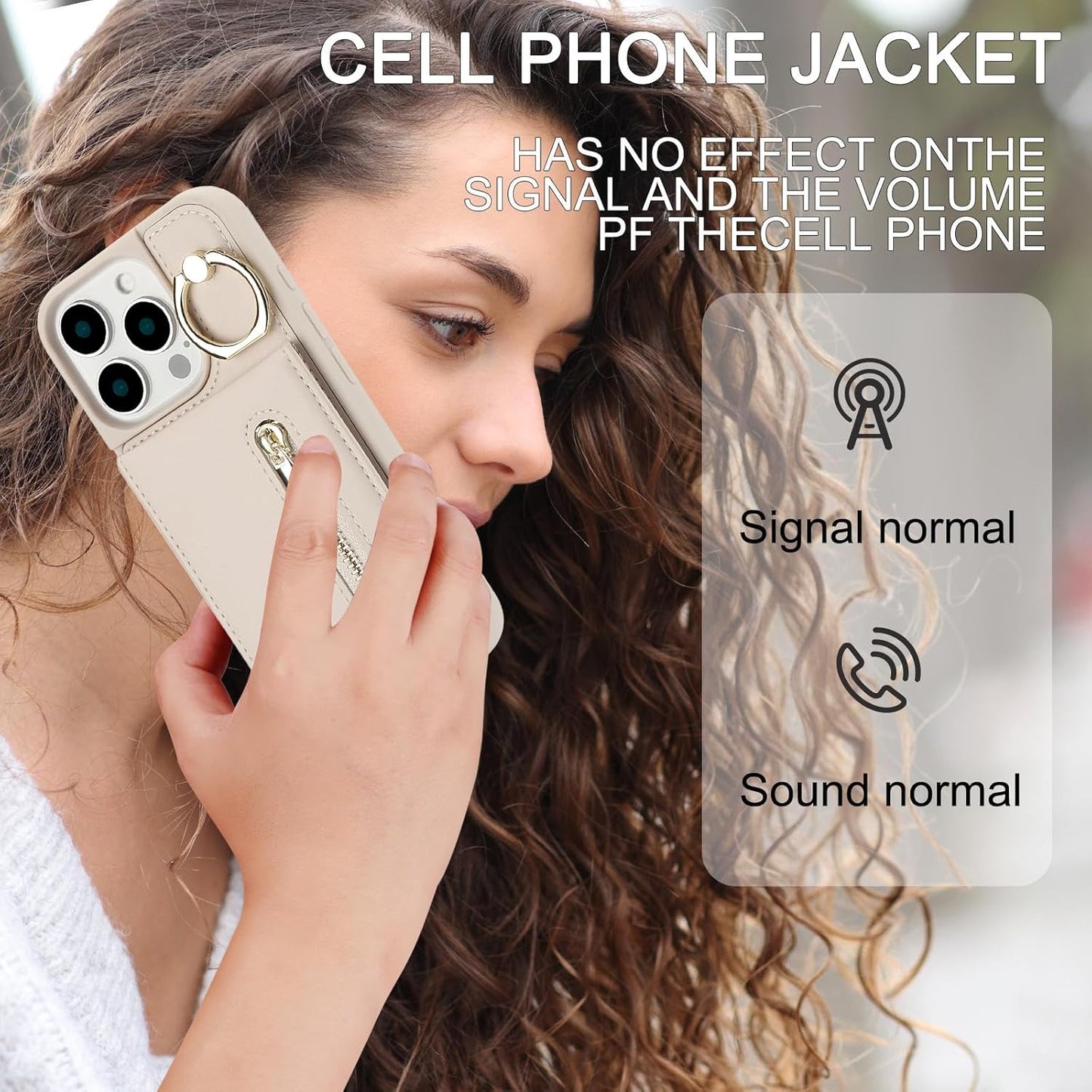 Crossbody Wallet Case for Iphone 16 Pro Max, with Card Slots Zipper Pocket Case, Flip Folio Purse RFID Blocking with Ring Kickstand Detachable Strap-Beige
