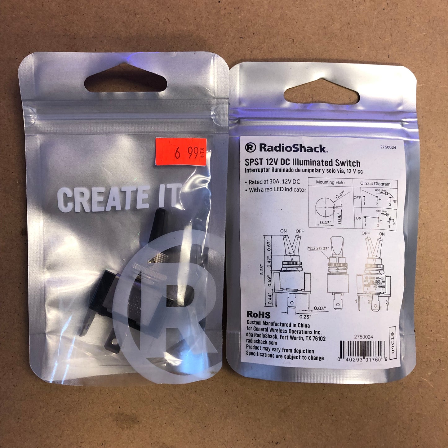 RadioShack SPST 12V DC Illuminated Switch