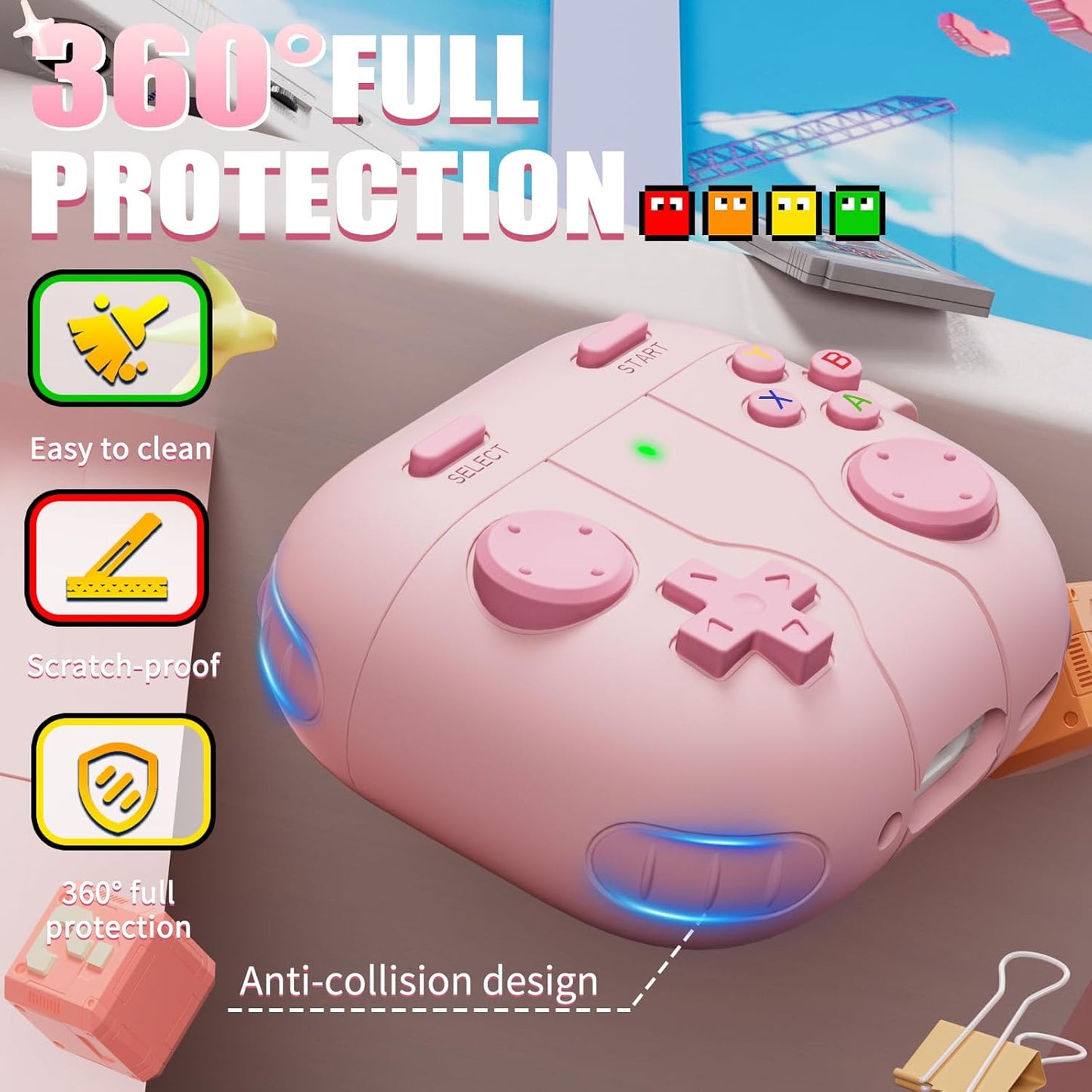 Classic Game Case for Apple Airpod 4, Silicone Funny Airpod Case 4Th Generation for Women Girls, Compatible with Airpods 4 Cover with Cleaning Kit, Air Pod 4 Case with Keychain, Pink