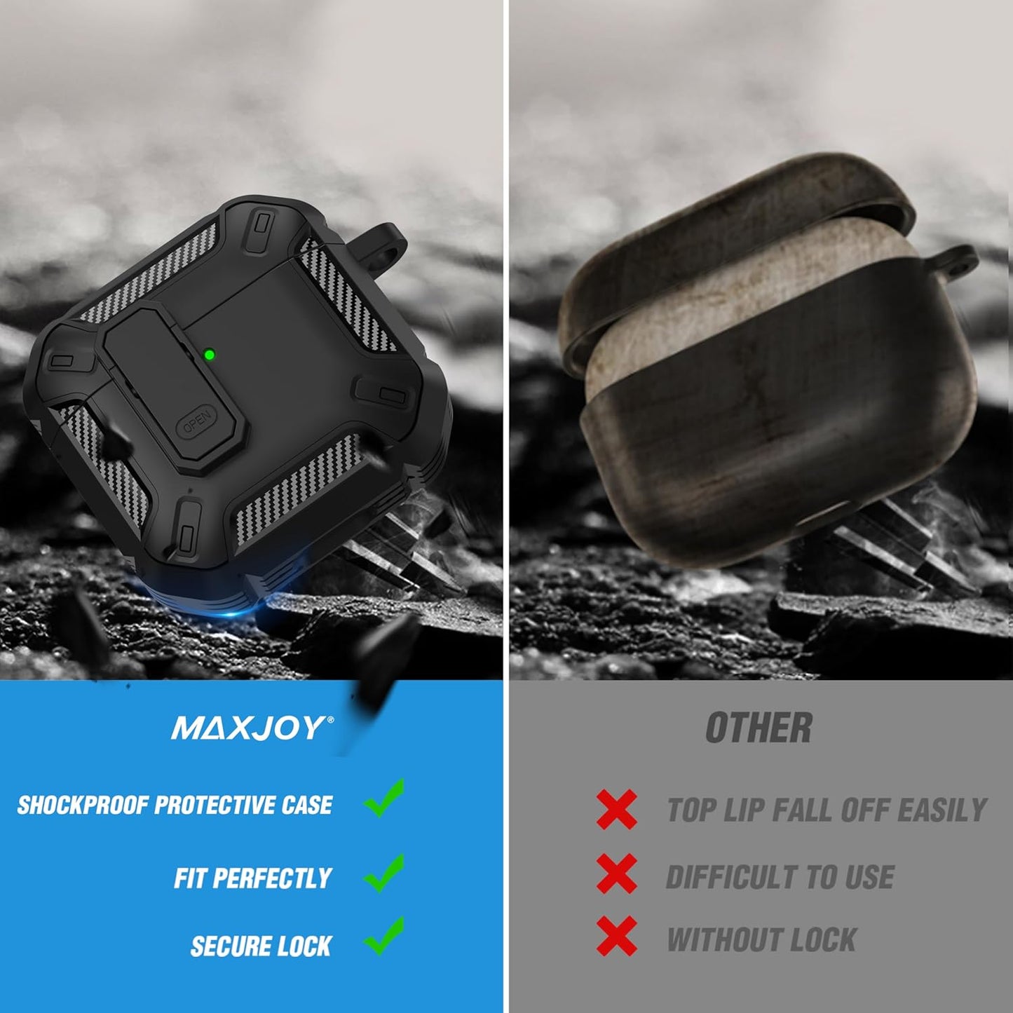 for Airpods 4 Case with Lock, Airpods 4Th Generation Case Cover with Cleaner Kit Shockproof Airpod Gen 4 Protective Cases with Keychain Compatible with Apple Airpods4 2024 2025, Black