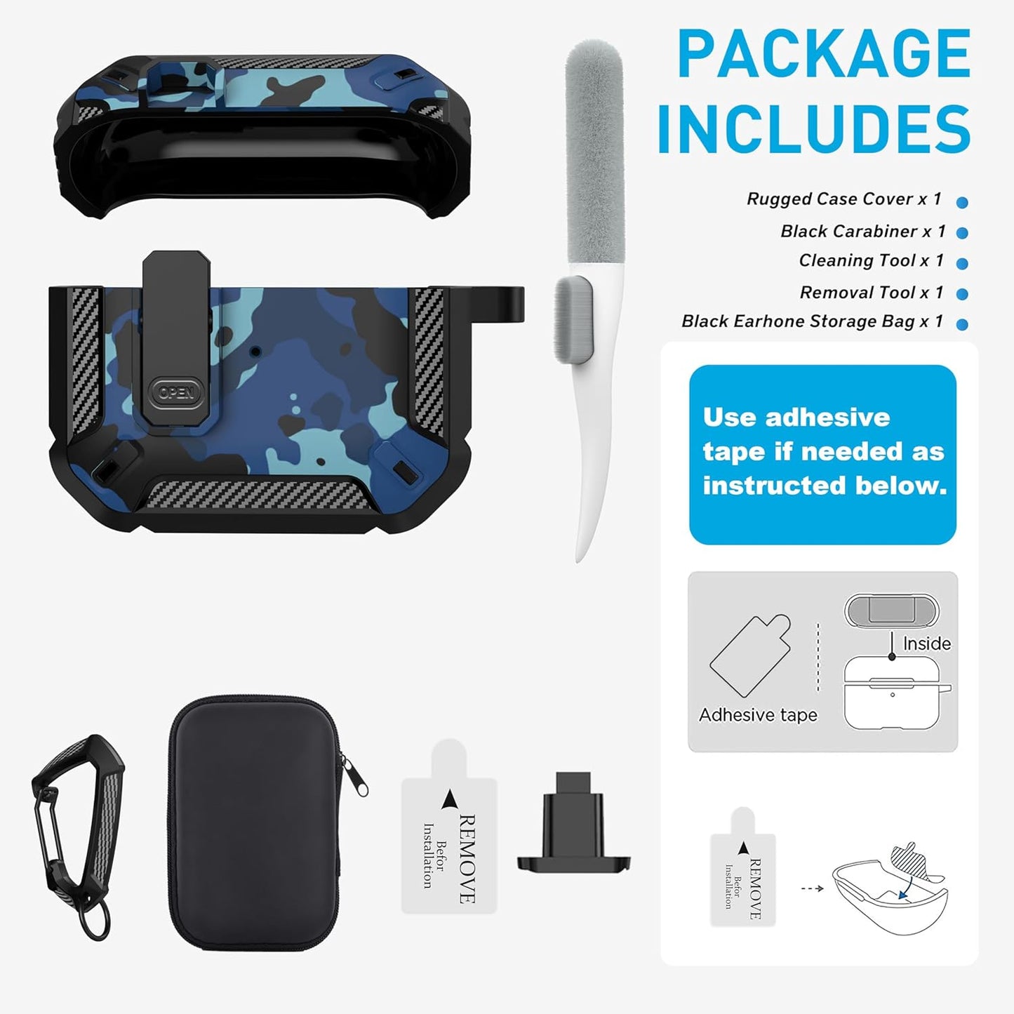 for Airpods 3Rd Generation Case, Airpods 3 Case Cover with Lock Airpod3 Generation Protective Cases Gen 3 Shockproof Cover with Keychain Compatible with Apple Airpod 3Rd Generation, Blue Camo