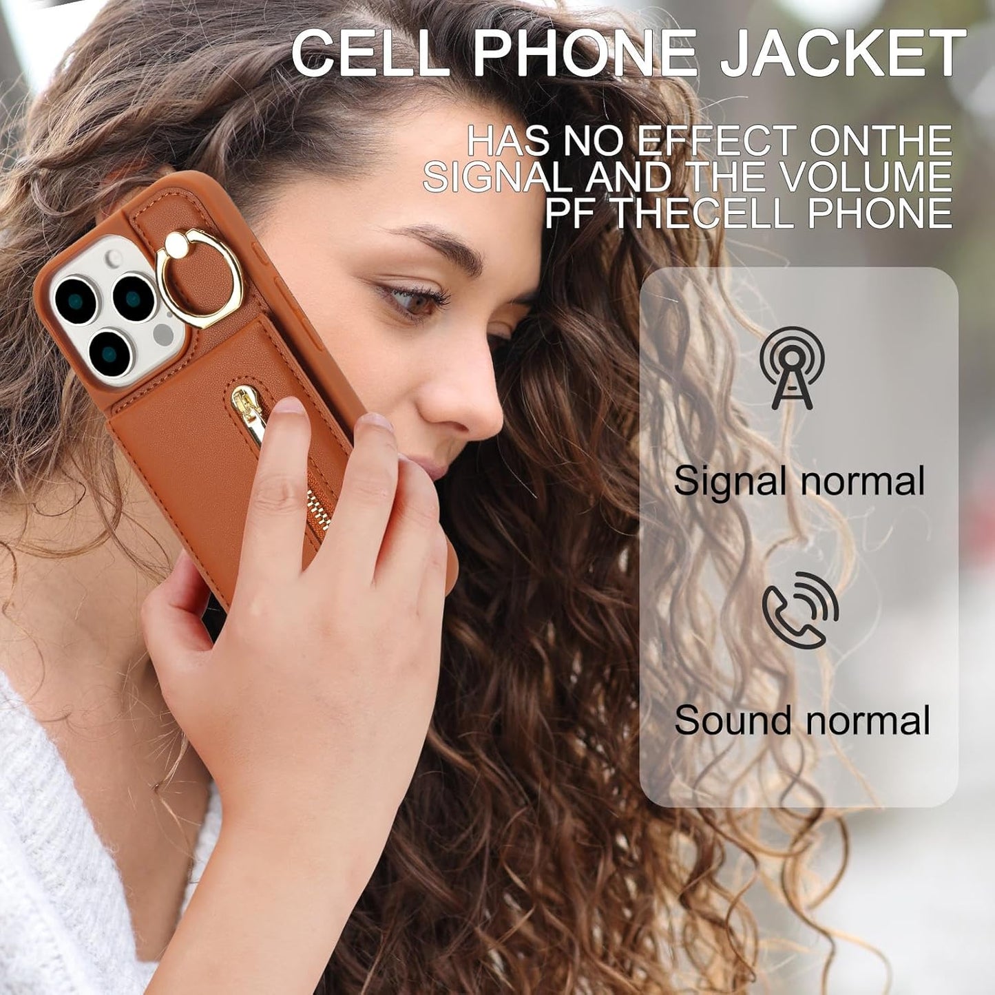 Crossbody Wallet Case for Iphone 16 Pro Max, with Card Slots Zipper Pocket Case, Flip Folio Purse RFID Blocking with Ring Kickstand Detachable Strap-Brown